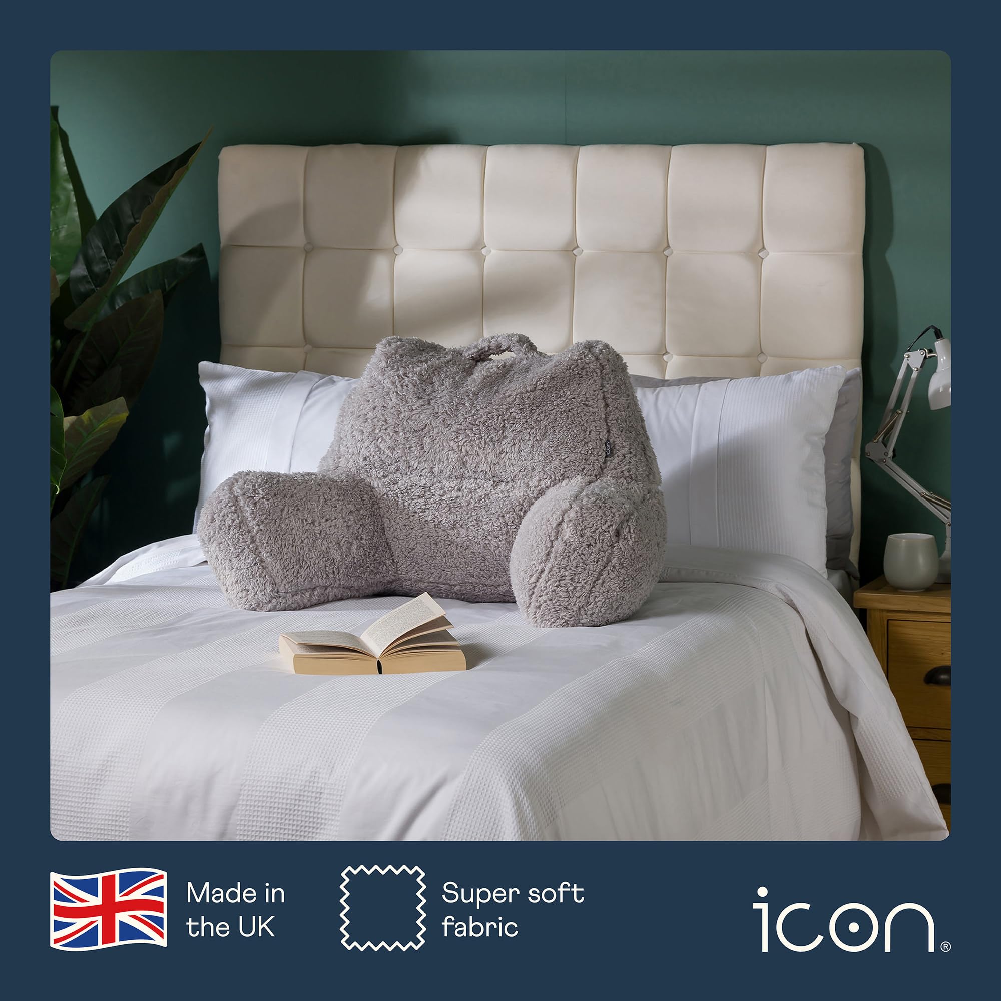 icon Teddy Bear Fluffy Fleece Cuddle Cushion – Grey Back Support Reading Pillow