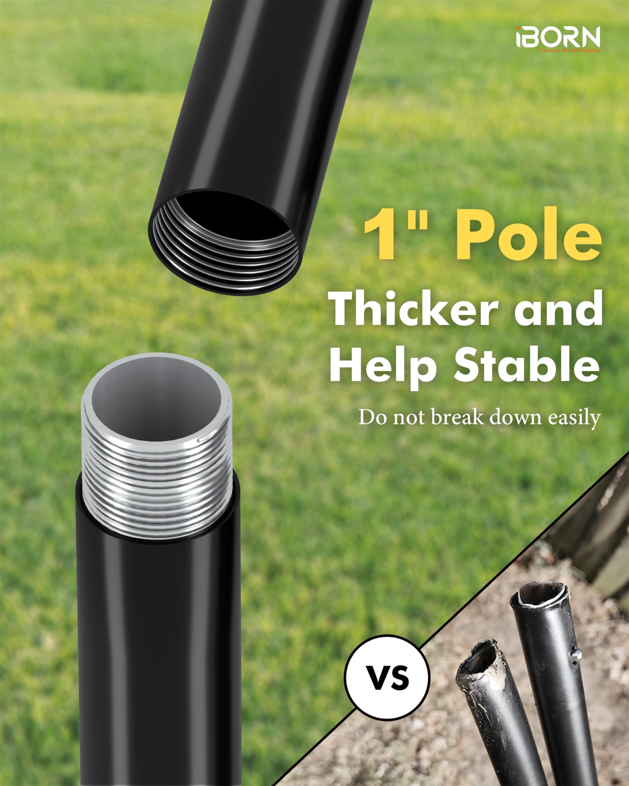 iBorn 87-Inch Bird Feeding Station – Heavy Duty 6-Hook Pole with 5-Prong Base