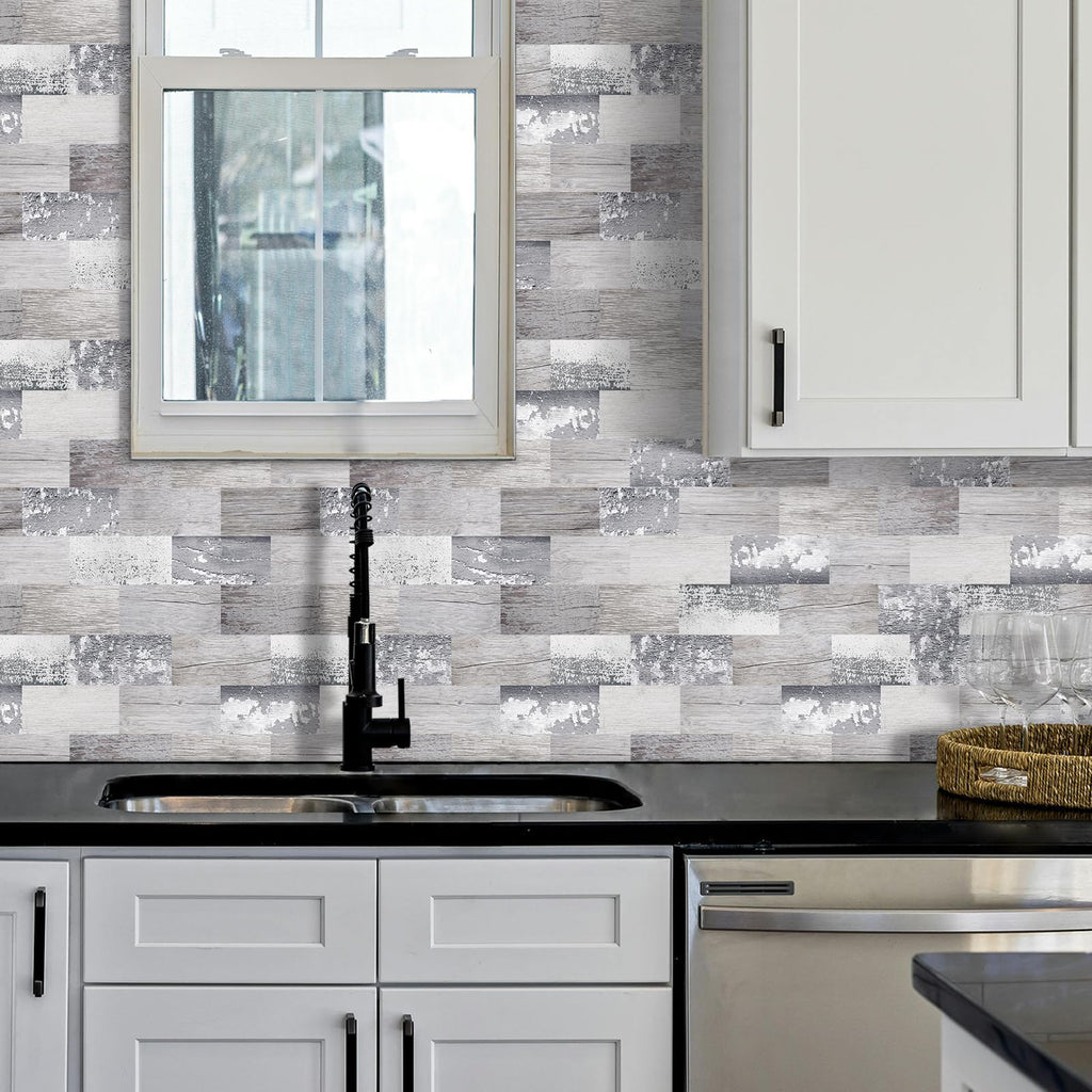 DEWOO Peel and Stick Wood Backsplash Tiles - 20-Sheet Pale Wood (12x12)
