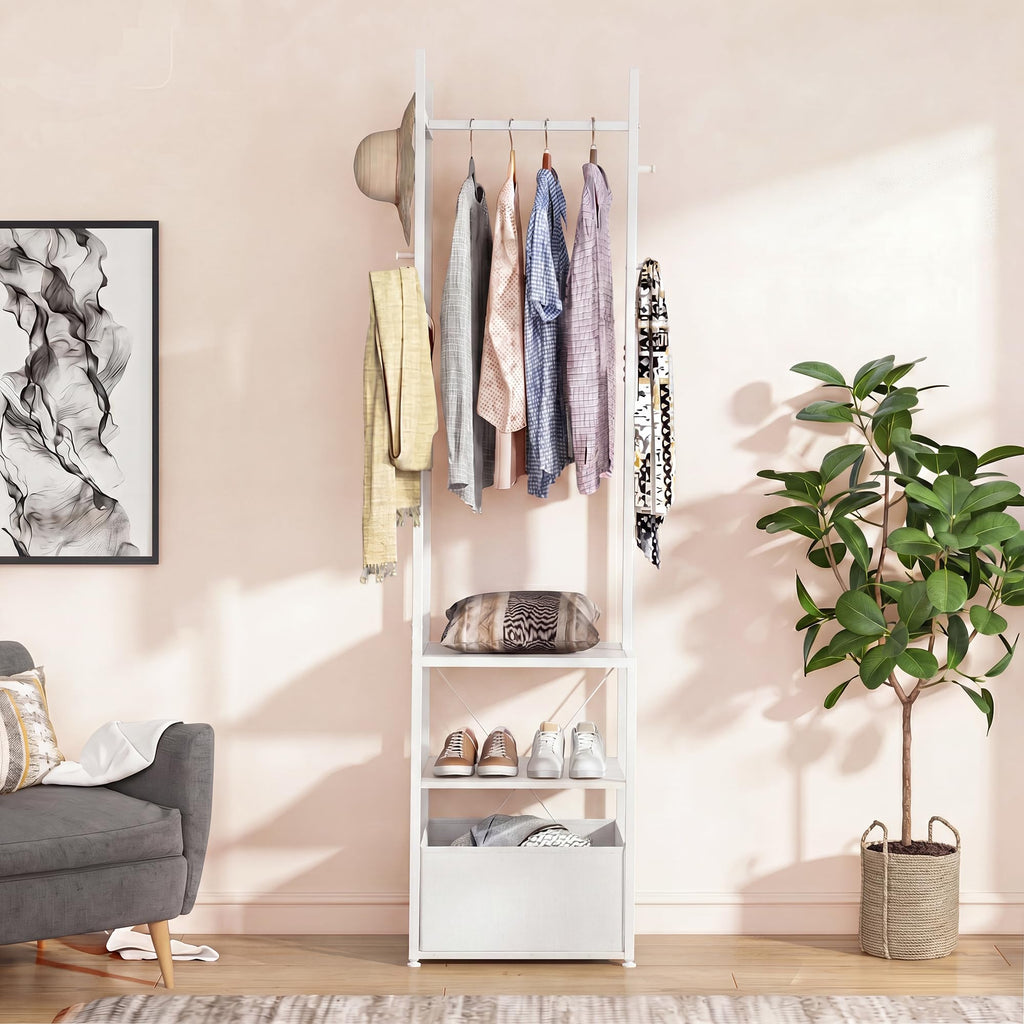 YITAHOME Coat Stand, Clothes Rack Hall Tree with Shelves & Hooks, White - image 2