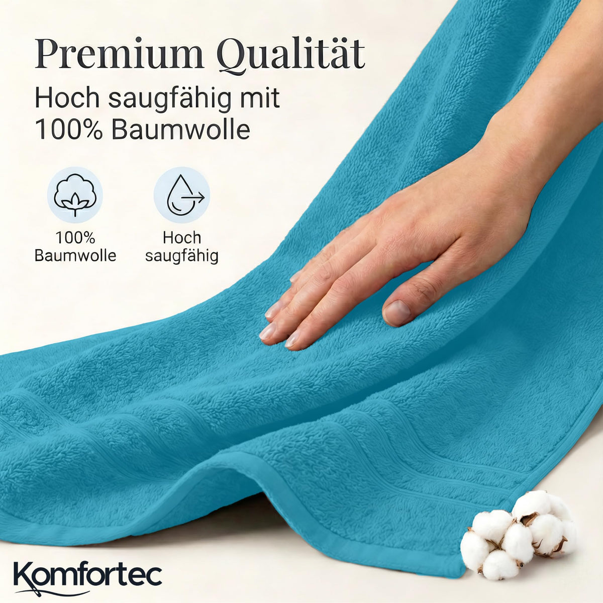 Komfortec Jumbo Bath Towels, 100% Cotton, Quick Dry, 80x200, Teal & Turqoise