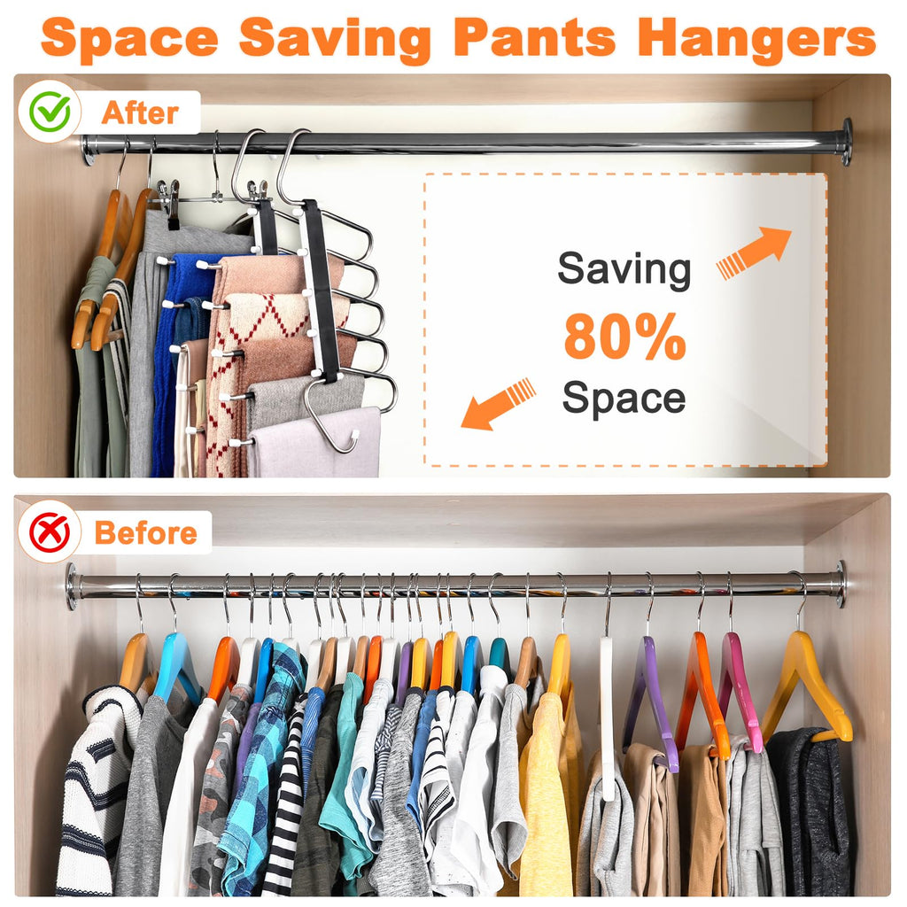 2 Pack Trouser Hangers Space Saving, 5-in-1 Trousers Hangers Non-Slip Clothes Hangers for Wardrobe - image 5