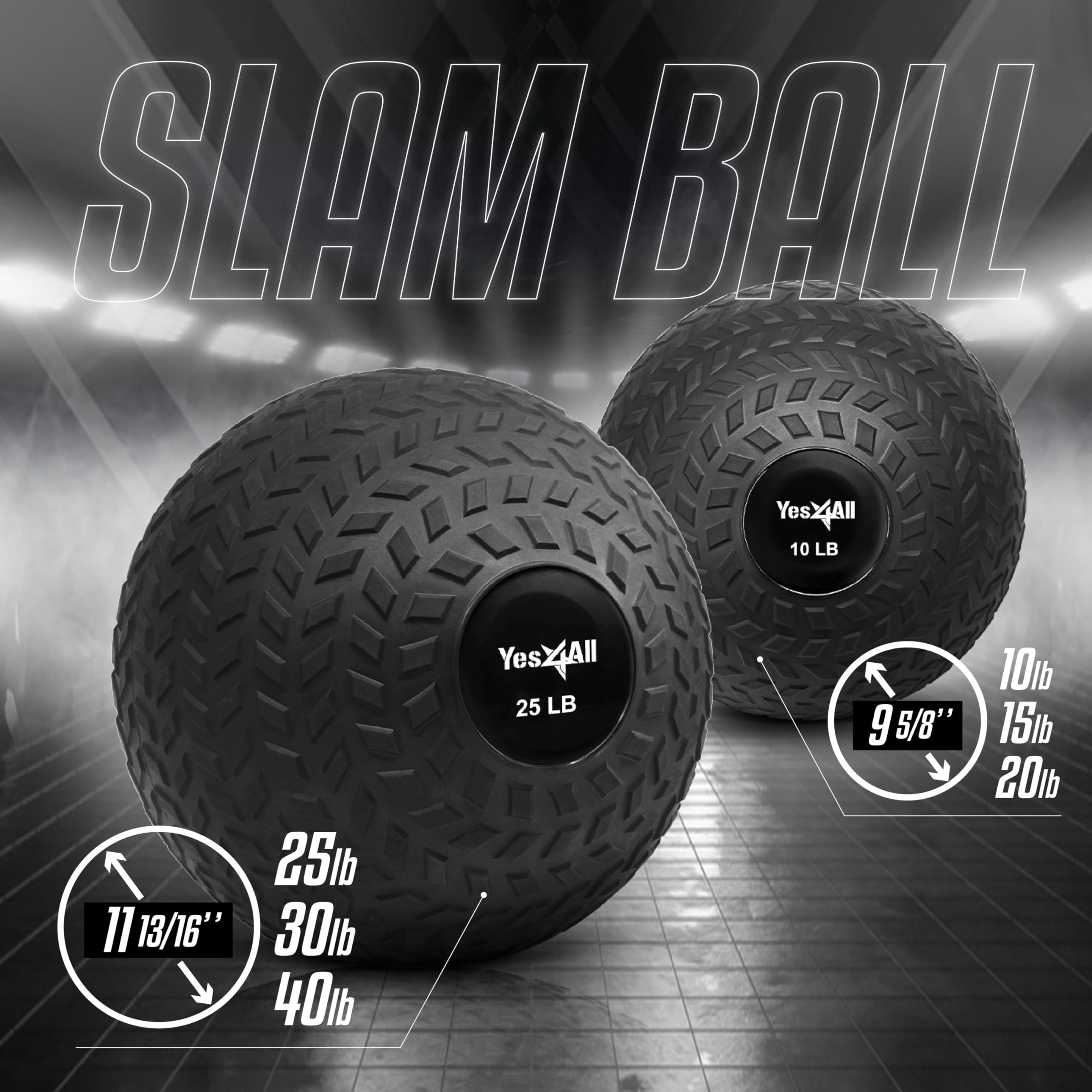 Yes4All 9kg Slam Ball – Textured PVC Non-Bounce Medicine Ball, Black