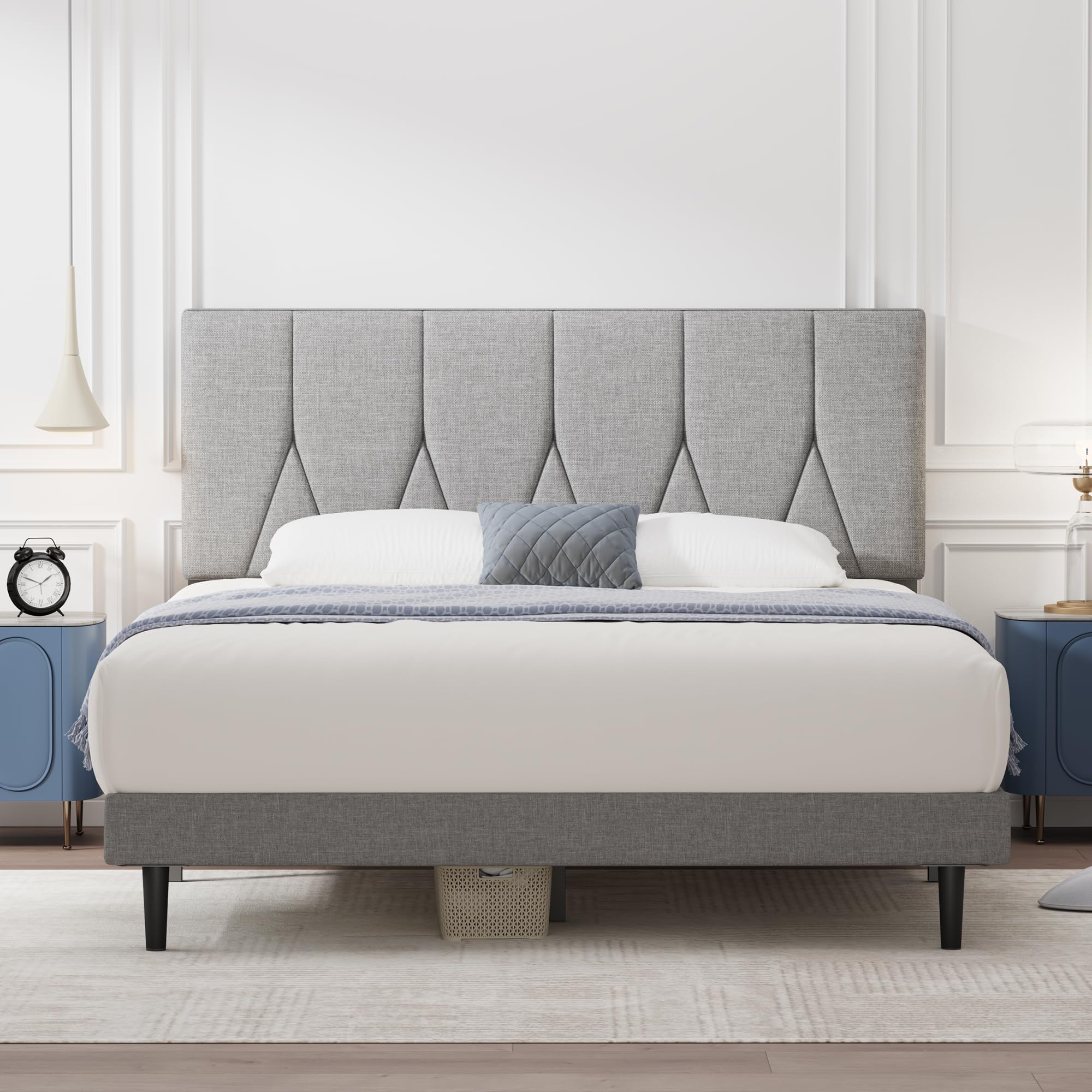 Yocreat Super King Upholstered Bed Frame | Light Grey Storage Bed