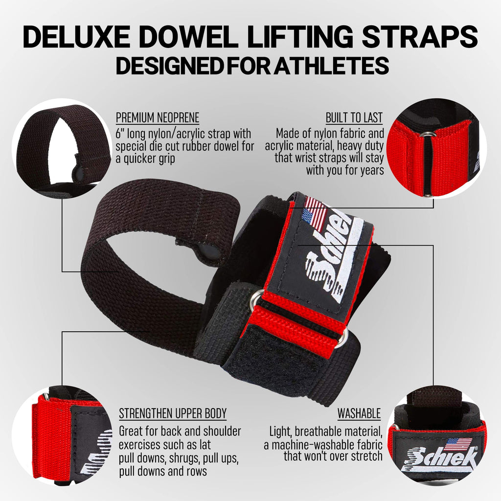 Schiek 1000PLS Power Lifting Straps with Neoprene Wrist Support - Red