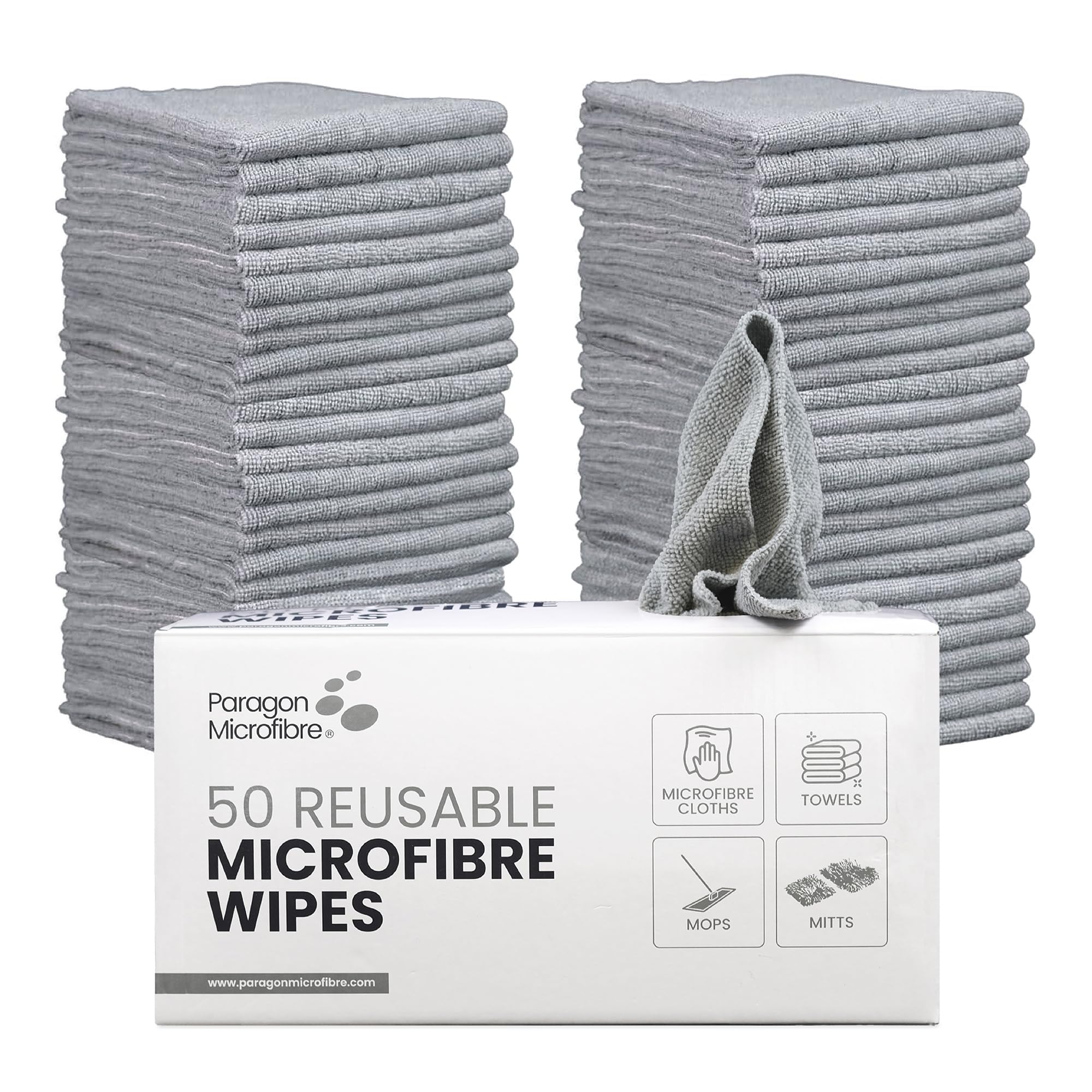 Paragon Reusable Microfibre Wipes – 50 Pack Lint Free Cleaning Cloths