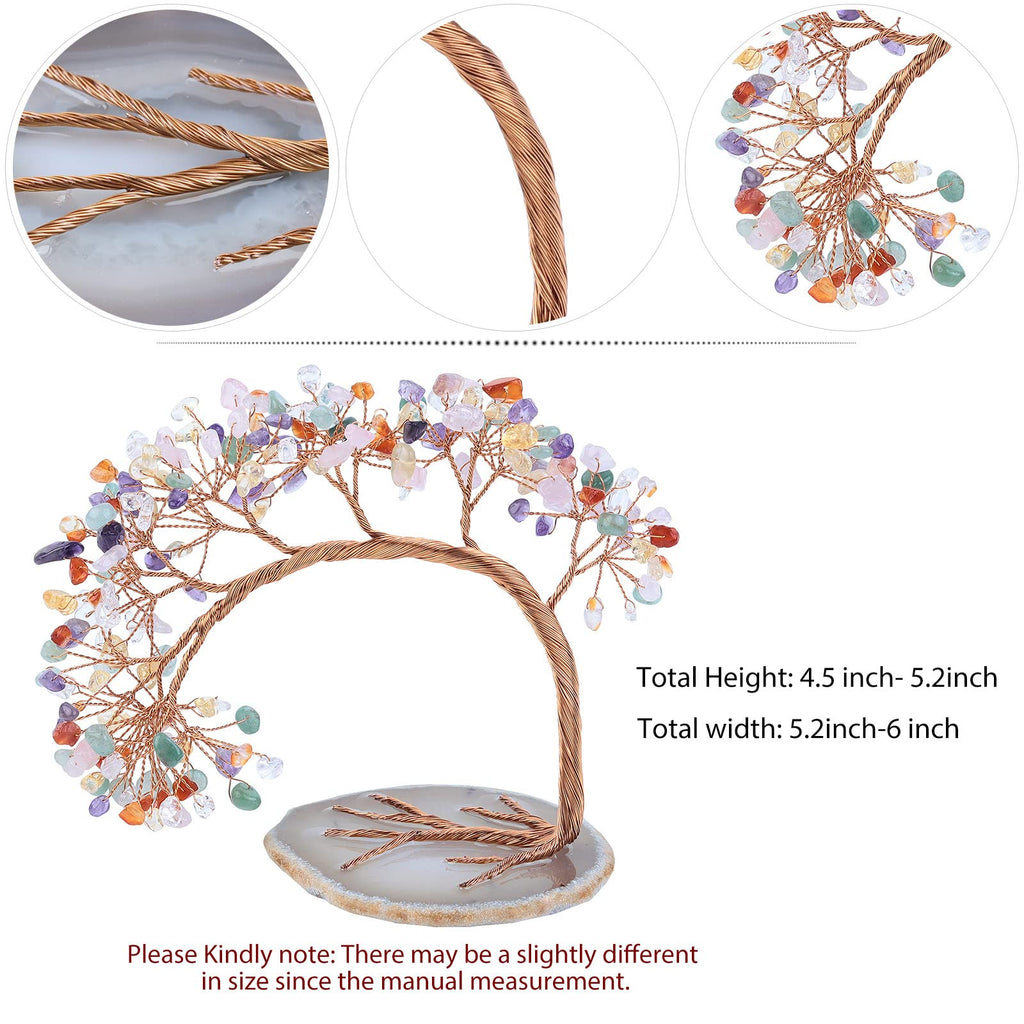 Nupuyai 7 Chakra Crystal Money Tree with Agate Slice Base Feng Shui Decor