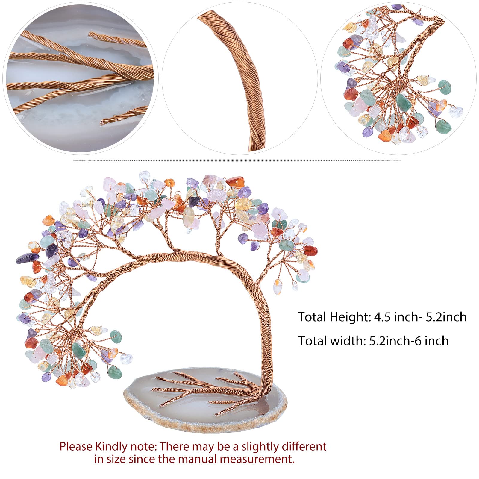 Nupuyai 7 Chakra Crystal Money Tree with Agate Slice Base Feng Shui Decor