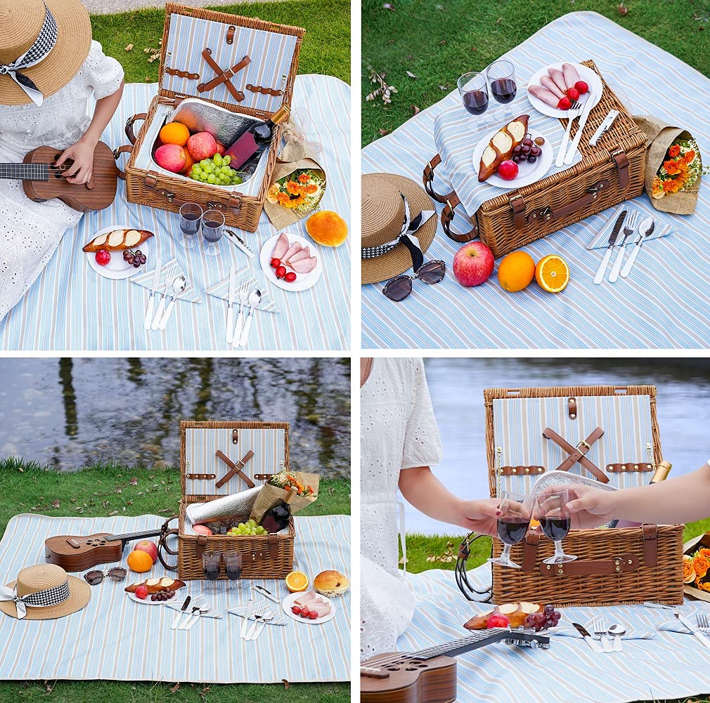 Jolof Store Willow Picnic Basket for 2 – Insulated Wicker Hamper Set