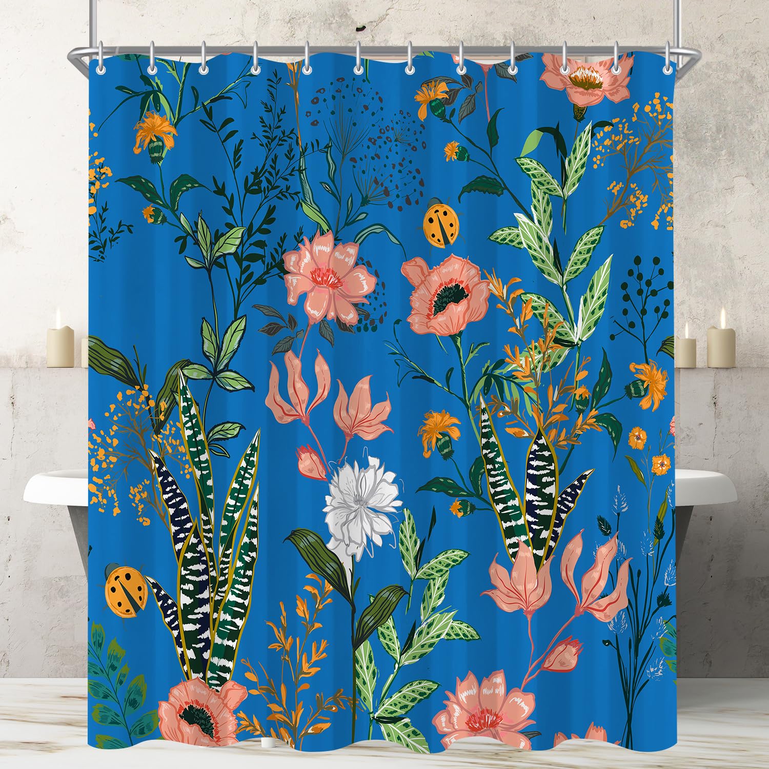 Lerores Boho Blue Shower Curtain | 120x200cm Anti-Mould Weighted Hem