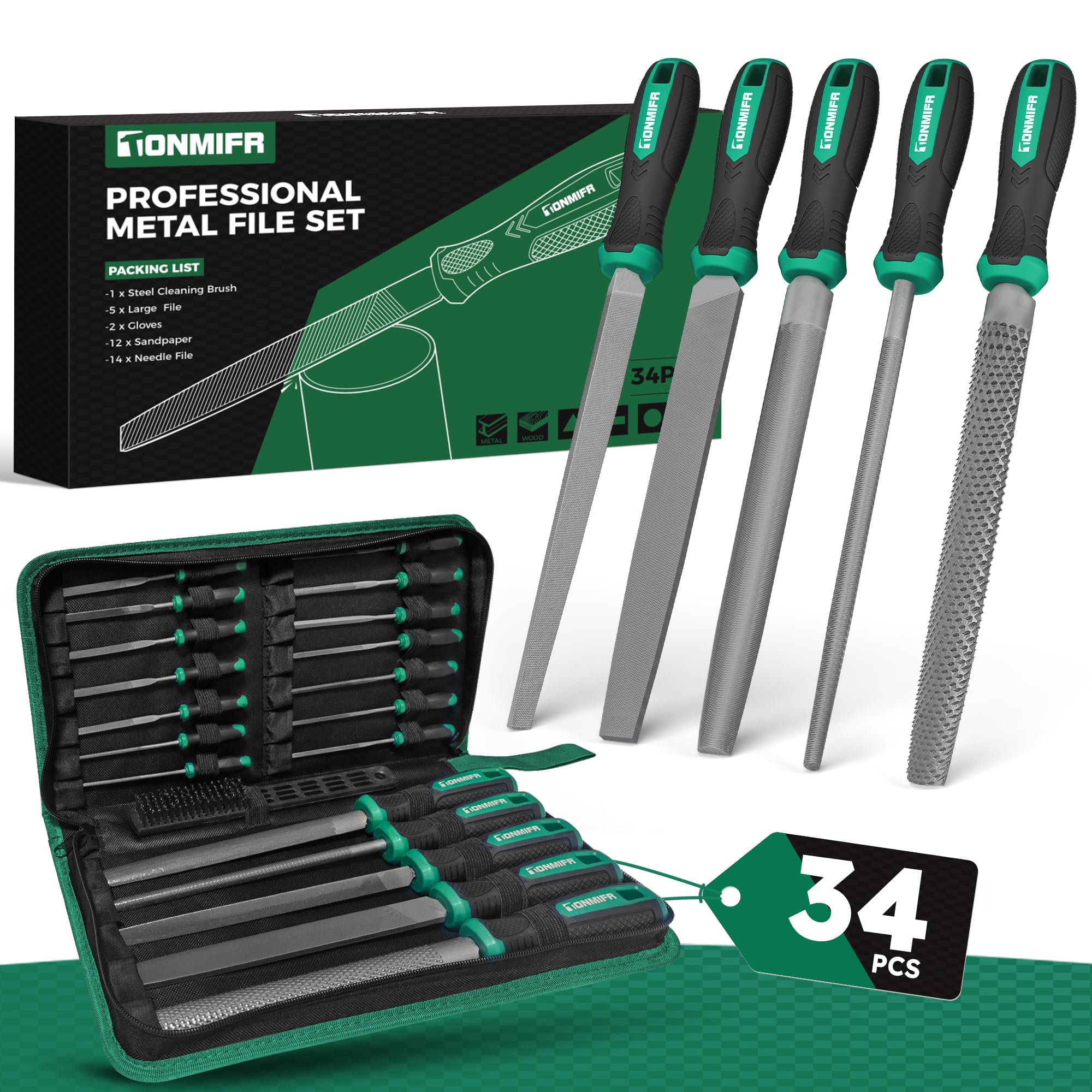 Tonmifr 34Pc Metal File Set | High Carbon Steel Tools with Case