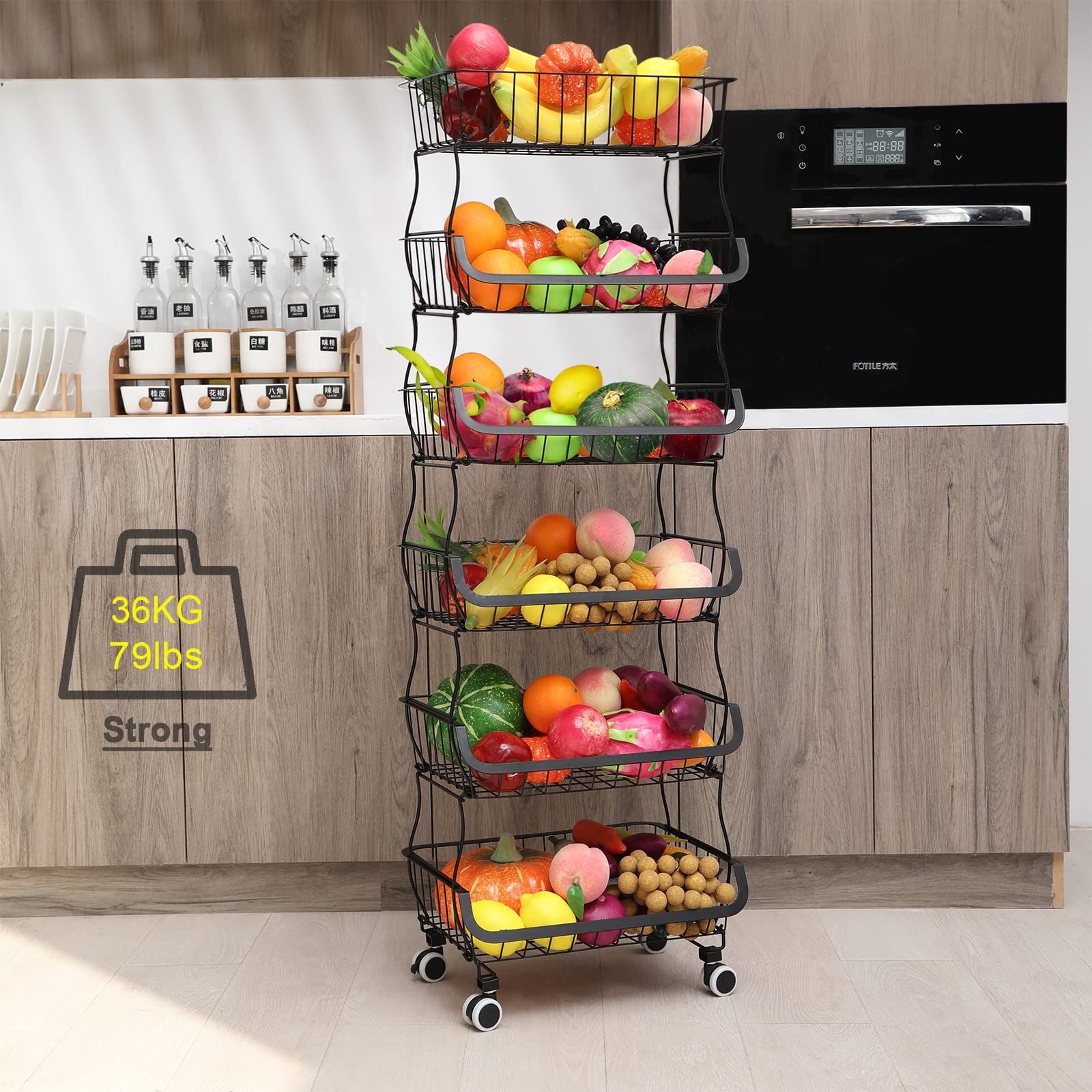 BRIAN & DANY 6-Tier Stackable Vegetable Rack | Rolling Kitchen Cart