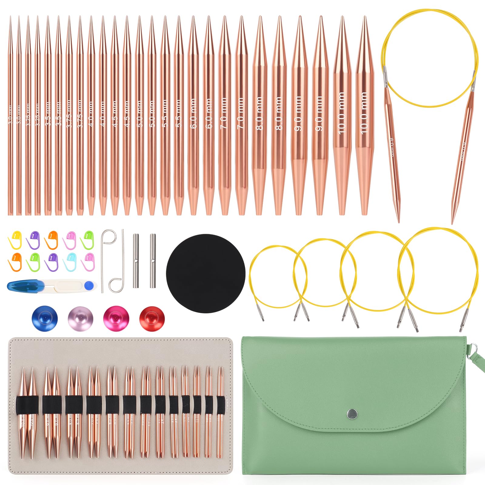 Aeelike Interchangeable Circular Knitting Needles Set | 13 Pairs, 3-10mm