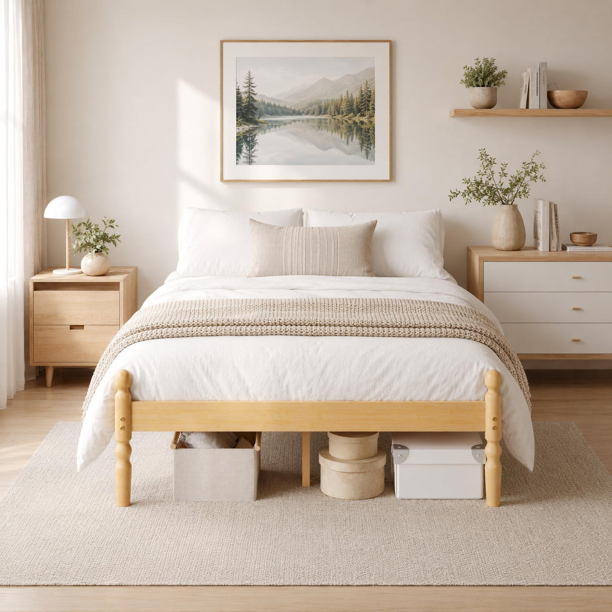 APEXTELLA HOME Double Bed Frame 14-inch Natural Bamboo Wood Platform Bed with Metal Slats Support and Mattress Slide Stopper, Underbed Storage Space - image 1