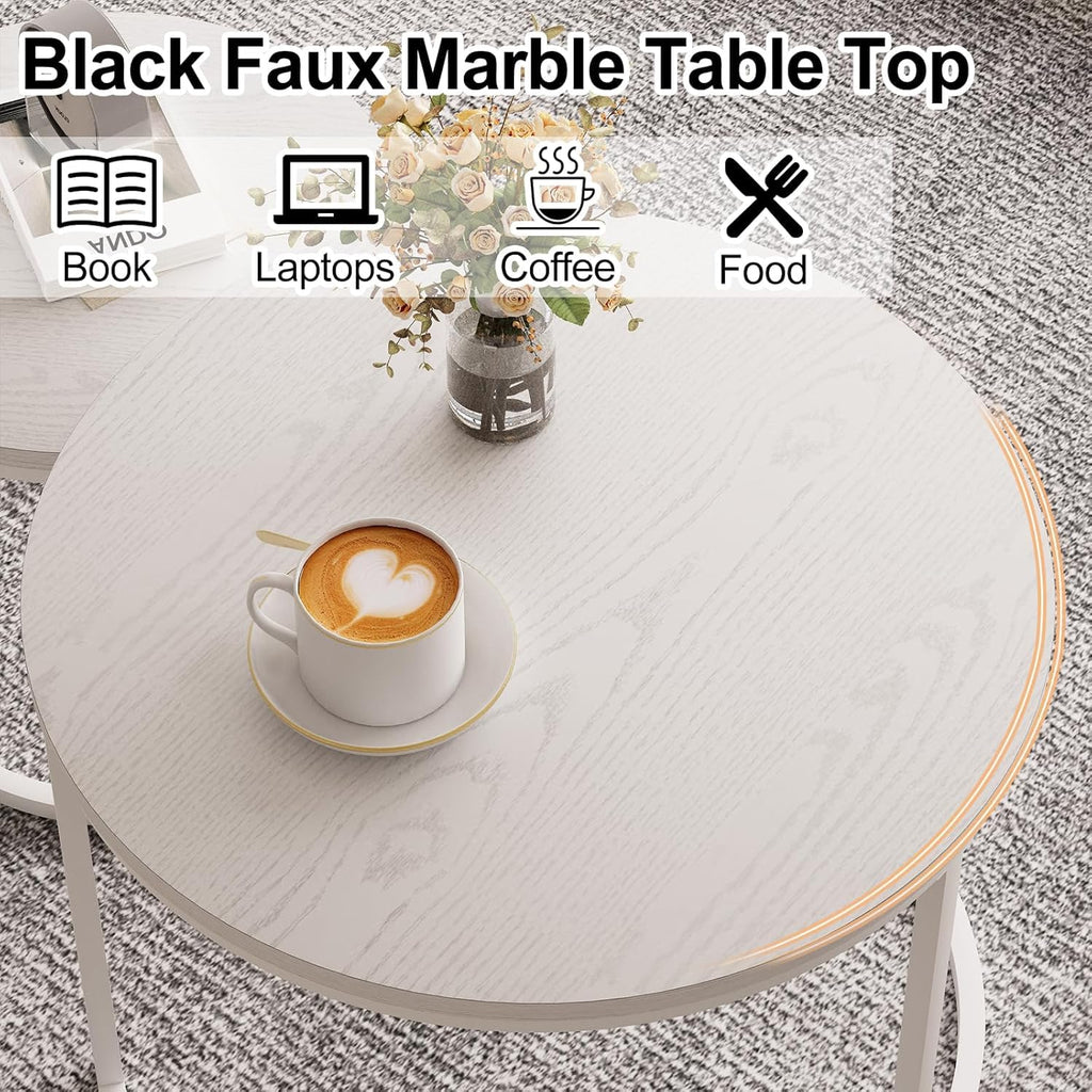 Huhote Round Coffee Tables, Set of 2 End Table, Nesting Tables, Side Table - image 5