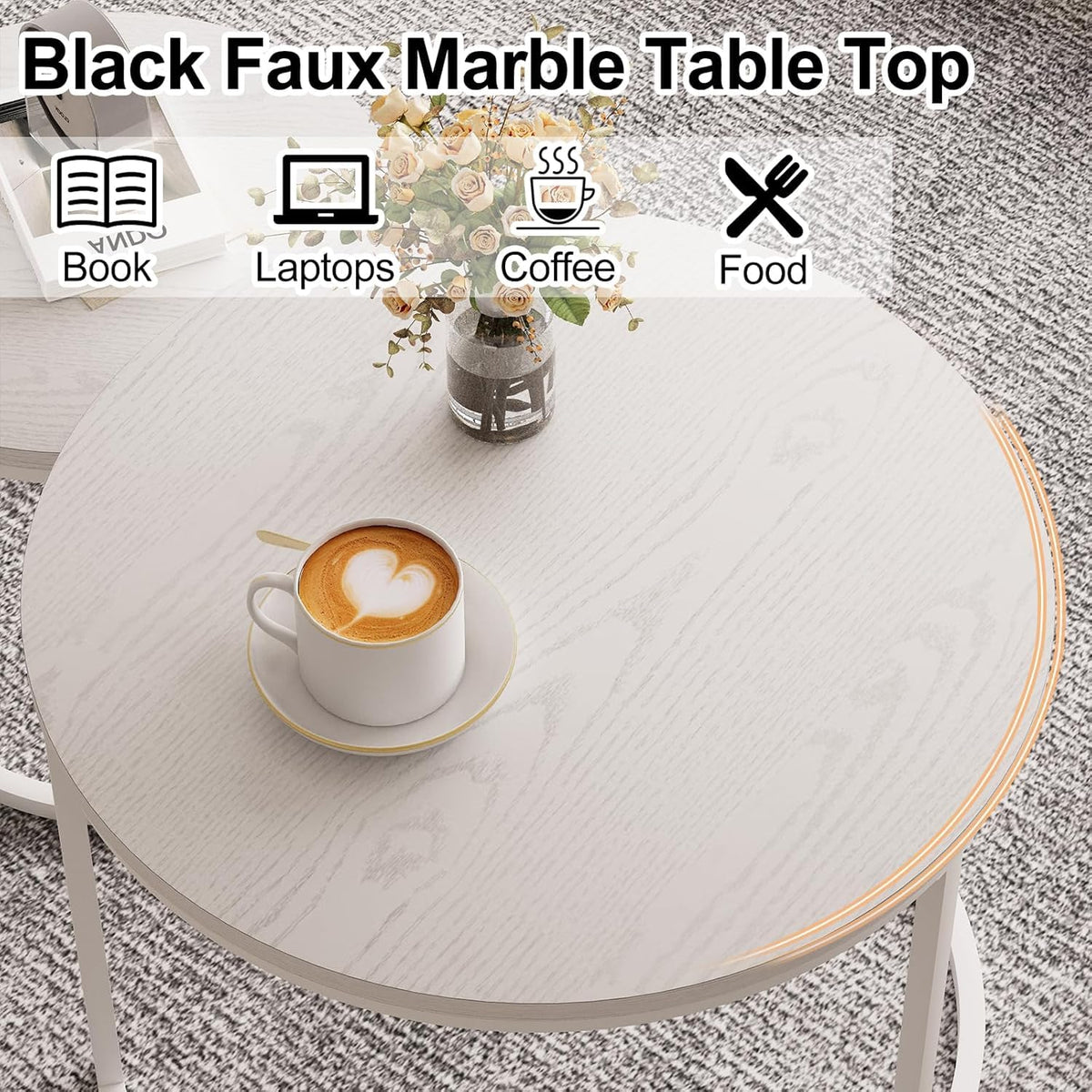 Huhote Round Coffee Tables, Set of 2 End Table, Nesting Tables, Side Table - image 5