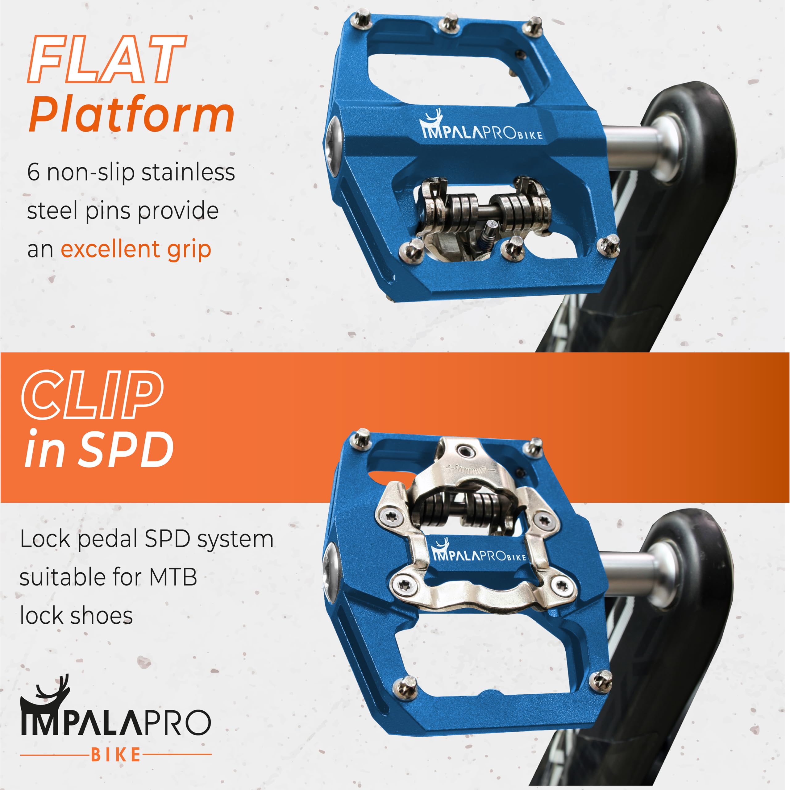 IMPALAPRO Dual Function MTB Pedals | Shimano SPD Compatible & Flat | Blue