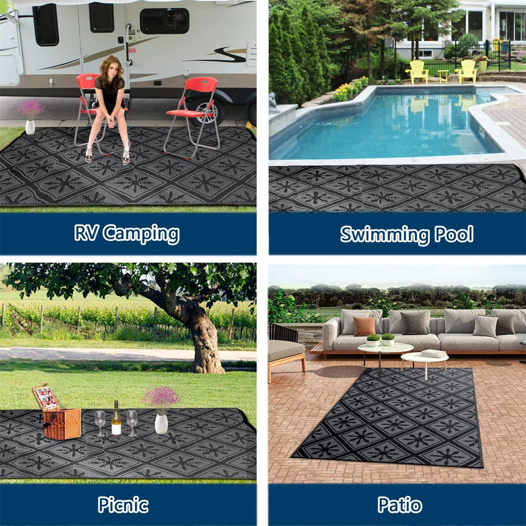 Outdoor Rug 6x9ft - Reversible Waterproof Geometric Patio Mat