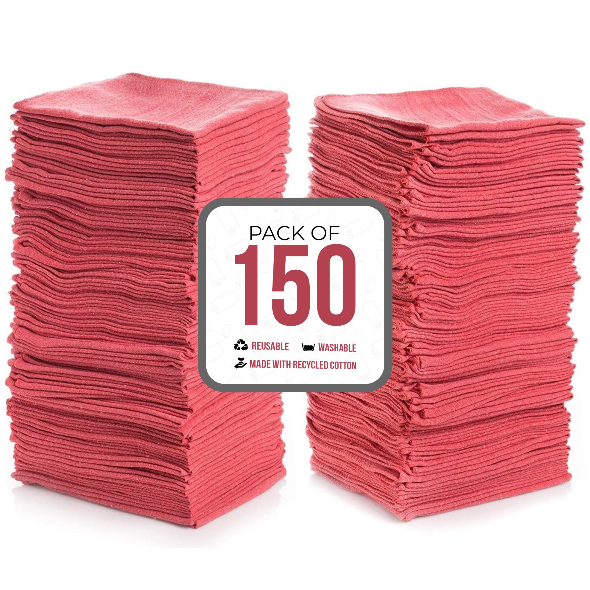 Simpli-Magic Red Shop Towels - 150 Pack Commercial Cotton Rags, 14x12"