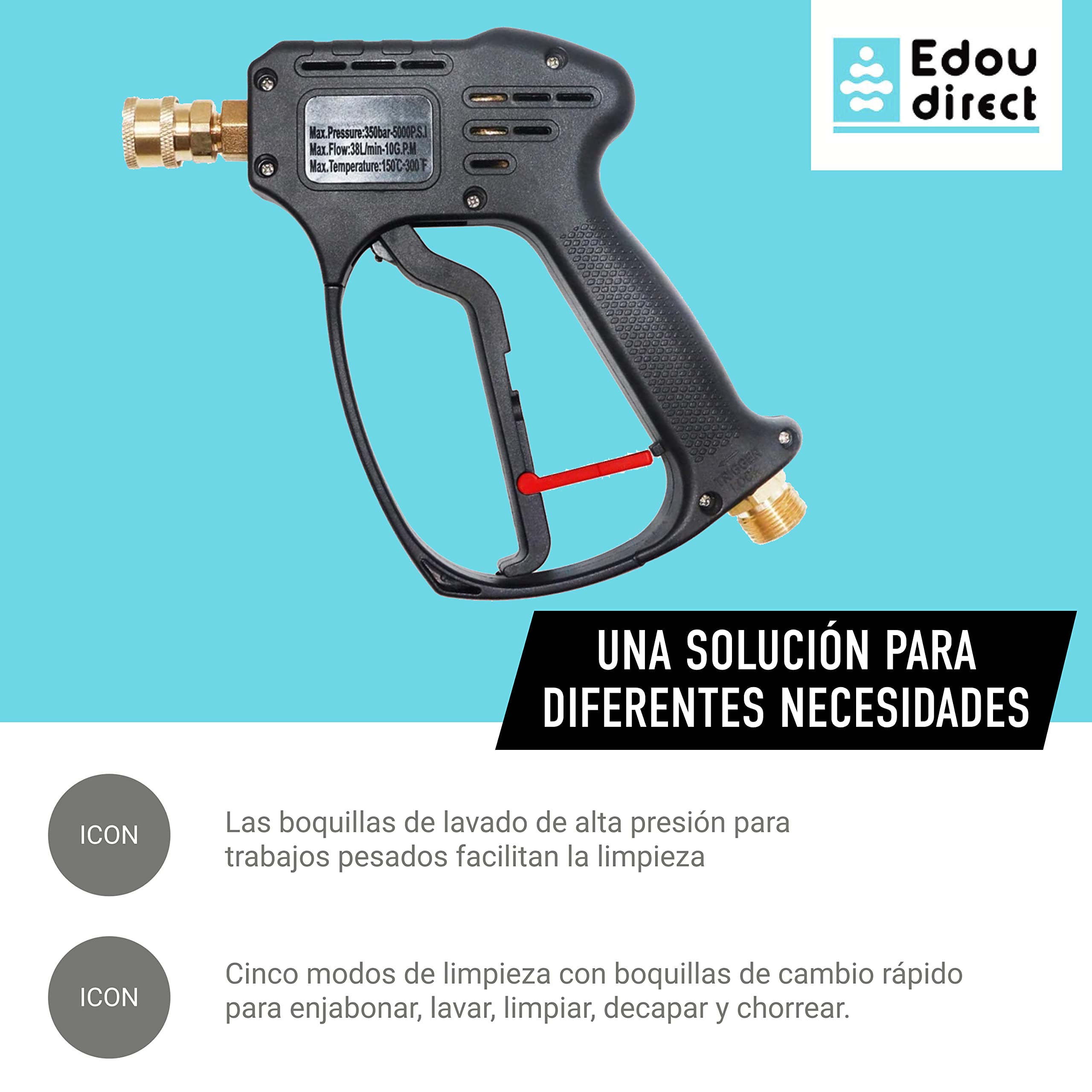 EDOU High Pressure Washer Short Gun Kit | 5000 PSI Brass & Stainless Steel
