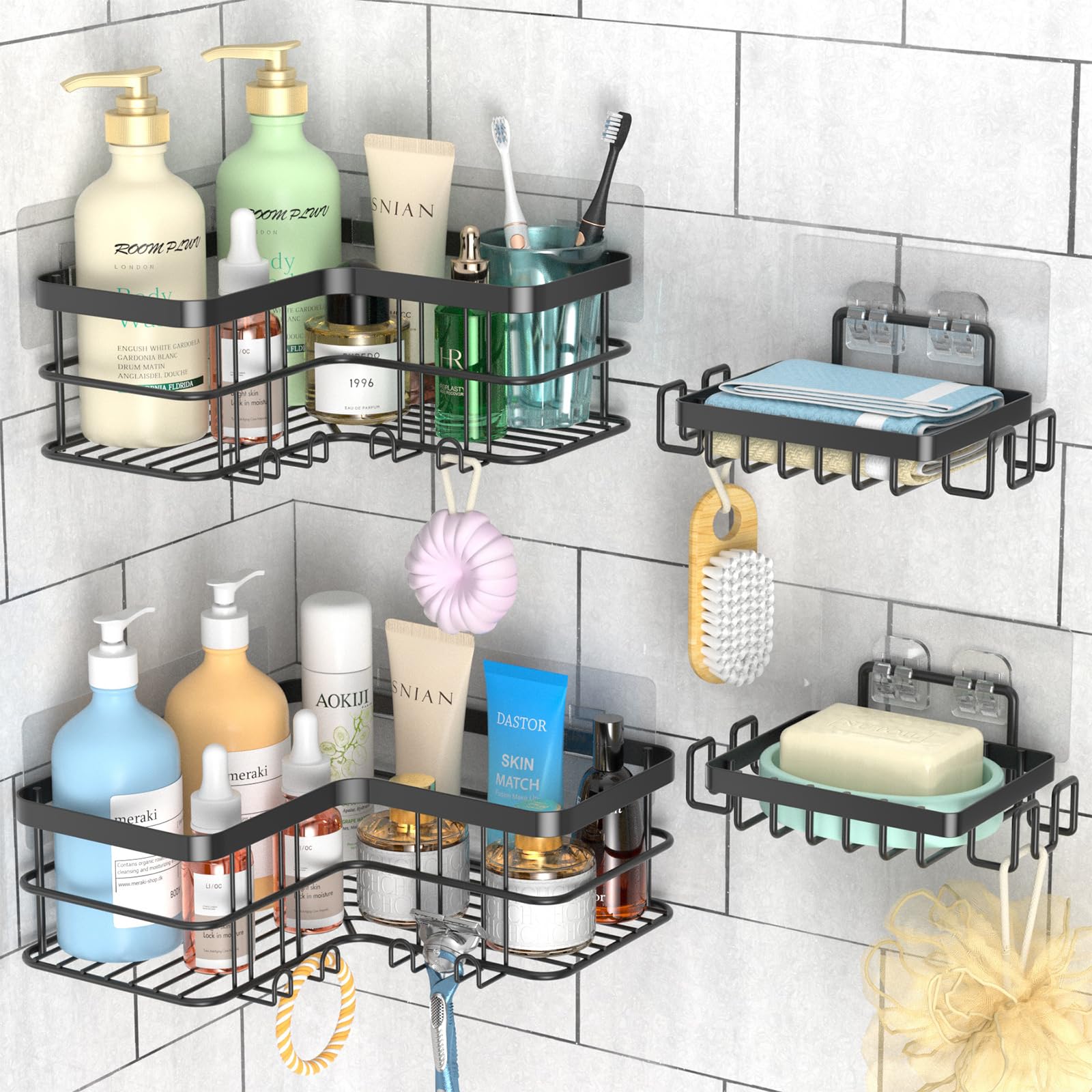 Yazoni Corner Shower Caddy 4-Pack | Rustproof Stainless Steel Shelves