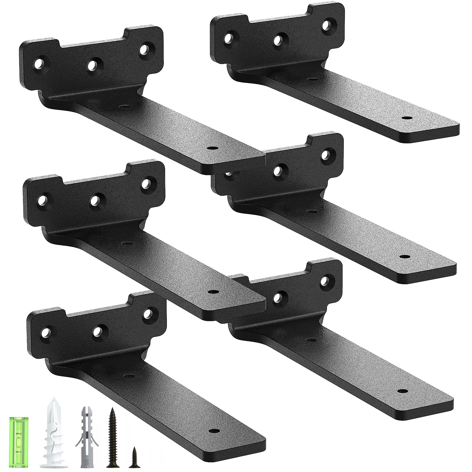 Yeabett 15cm Floating Shelf Brackets - 6 Pack Heavy Duty Metal, Black