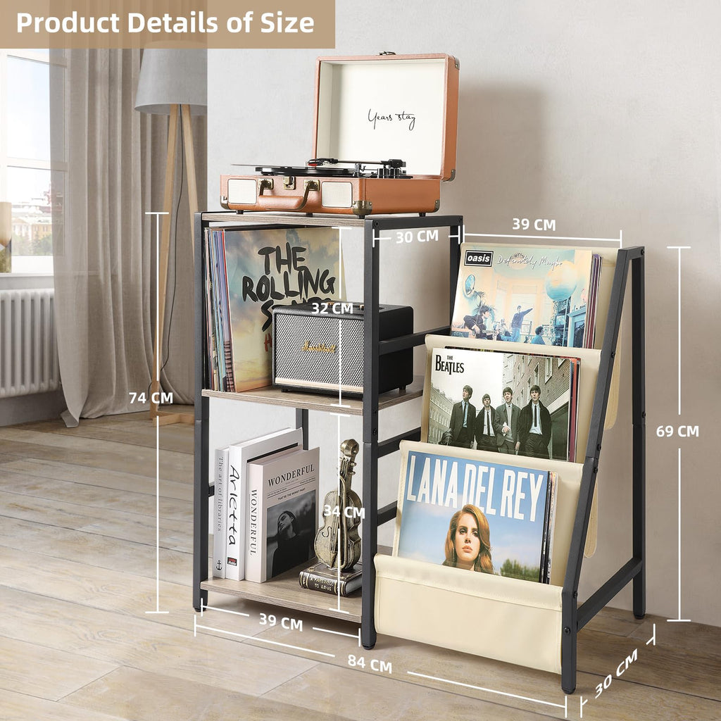 Bikoney 3-Tier Record Player Stand | Vinyl Storage Table for 200 Albums