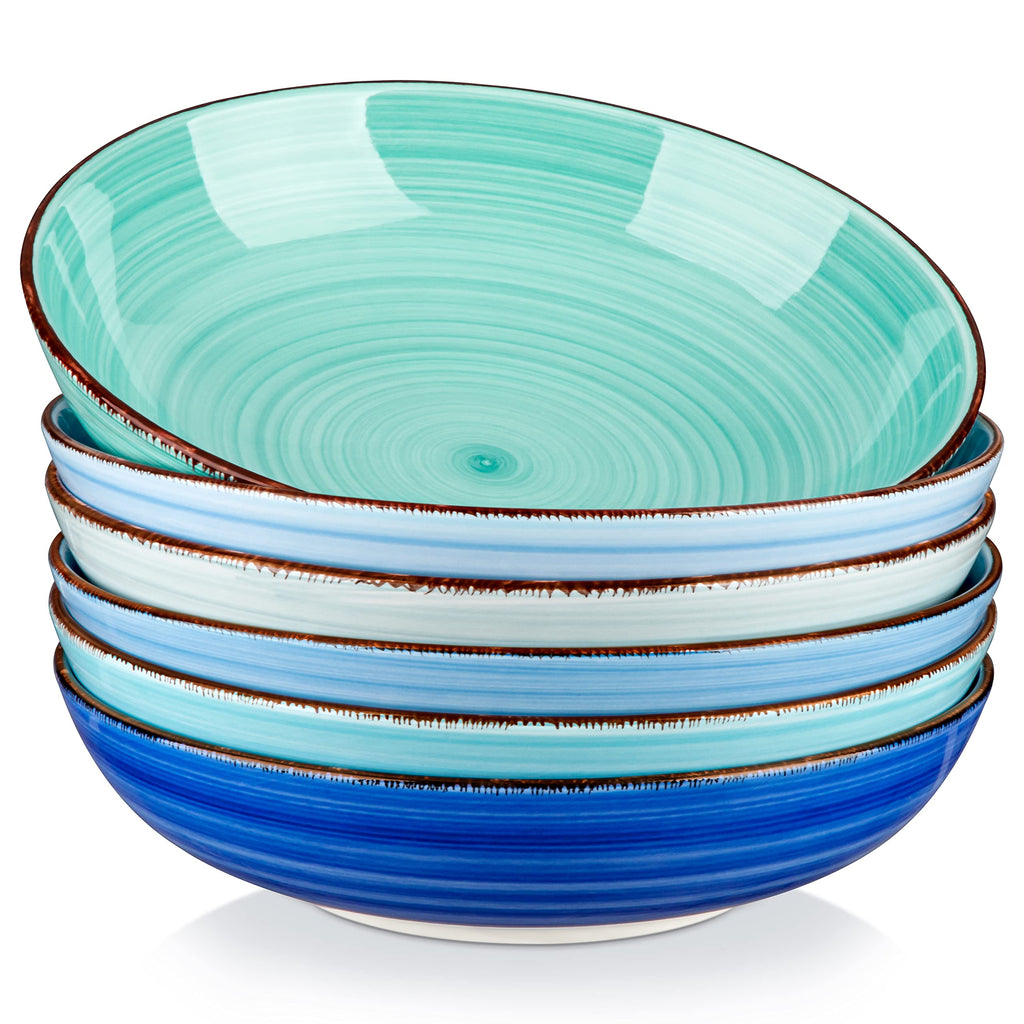 vancasso Bonita 38 oz Ceramic Pasta Bowls | Set of 6 Large Salad Bowls