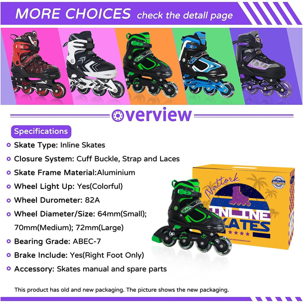 Nattork Kids Inline Skates – Adjustable Rollerblades with Light Up Wheels