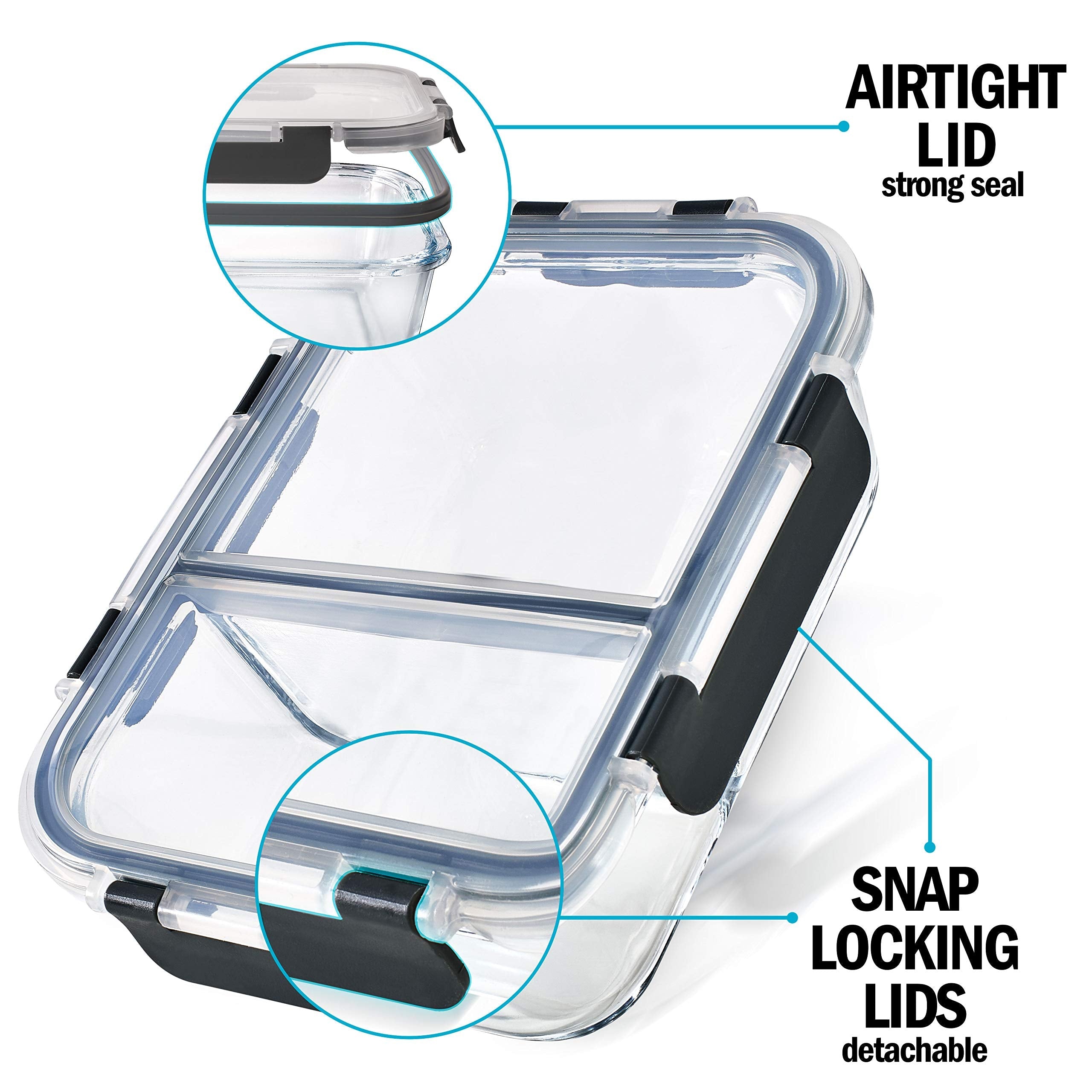Igluu Glass Meal Prep Containers - 2 Compartment Airtight Food Storage