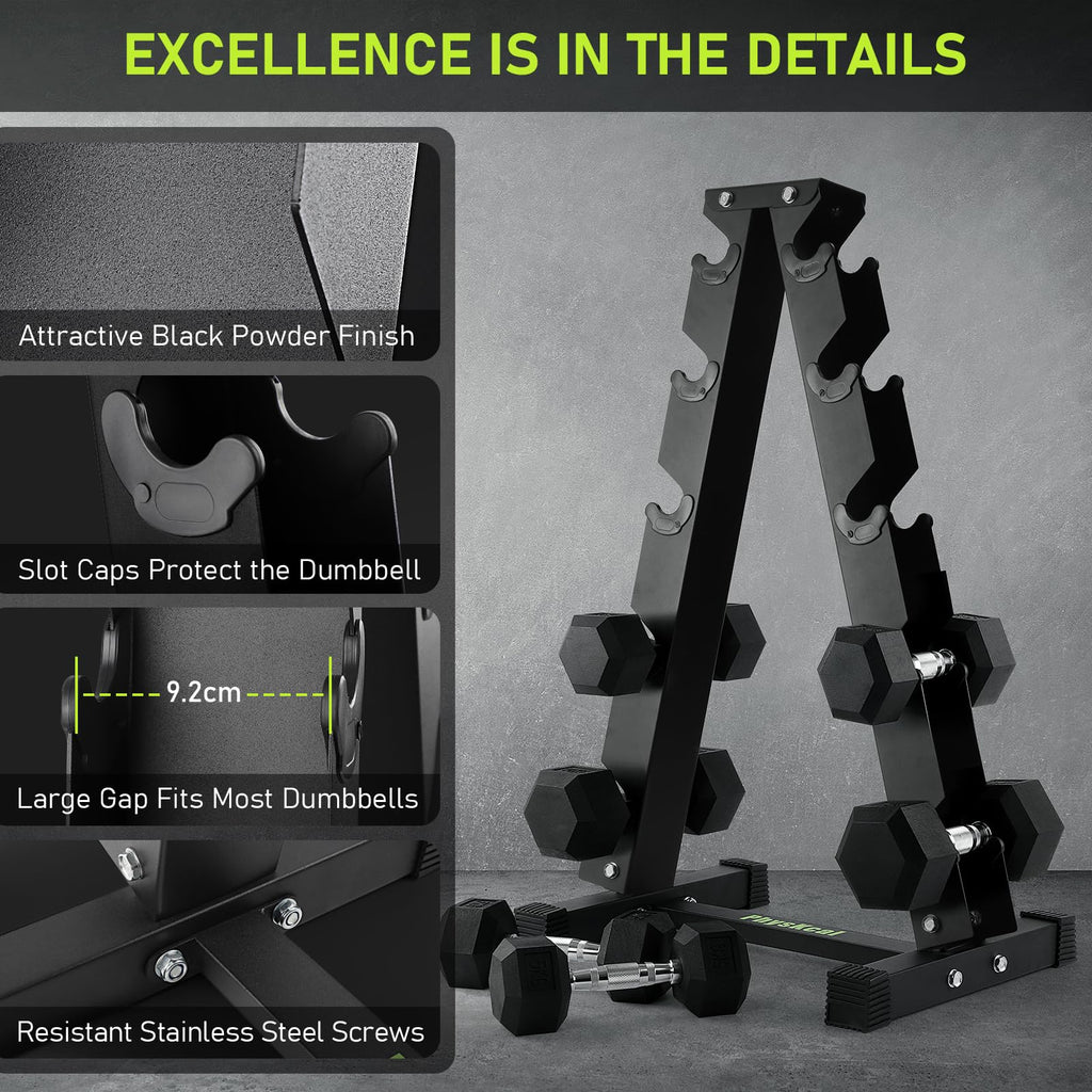PhysKcal 5-Tier Dumbbell Rack - Heavy Duty Steel 350kg Weight Stand