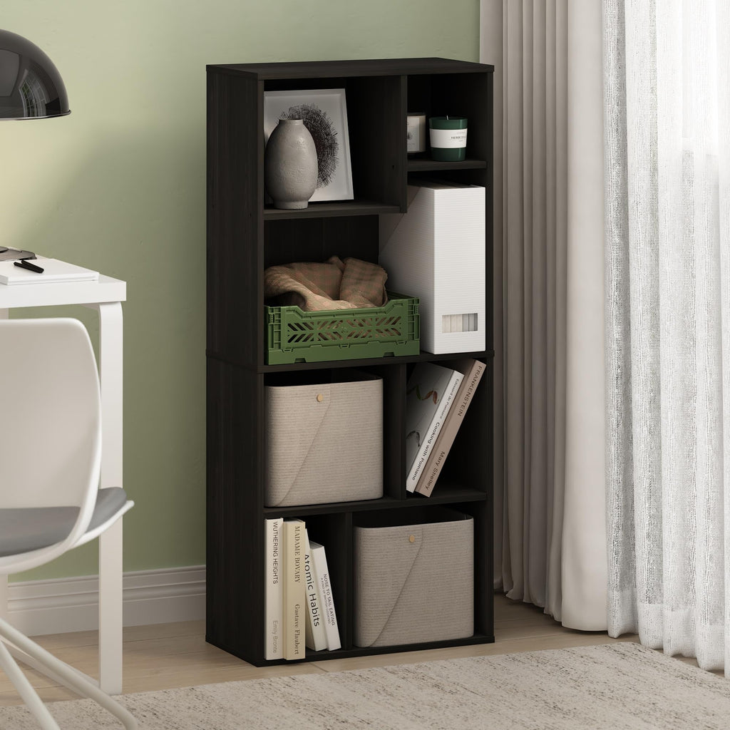 Furinno DALY Book Shelf, 7-Cube Bookshelf, Cube Storage Organizer Bookcase with Irregular Compartments, 9.4 x 18.9 x 42.1, for Living Room, Bedroom - image 2