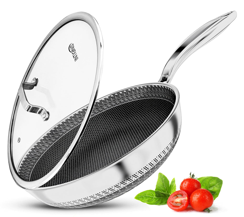 INTIGNIS 30cm Non-Stick Stainless Steel Frying Pan with Lid - Extra Deep