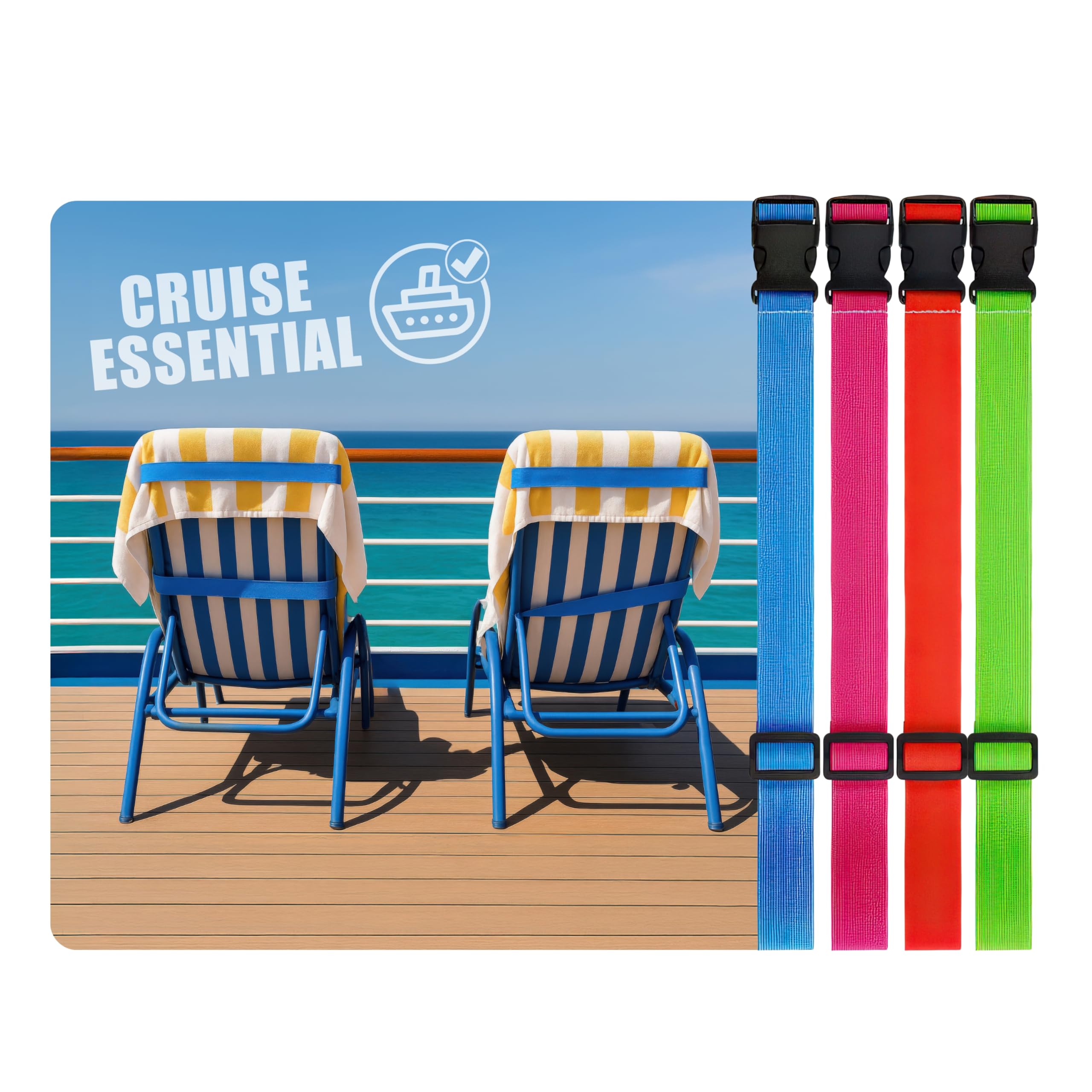 Adjustable Towel Bands for Cruise & Beach Chairs – 4 Pack