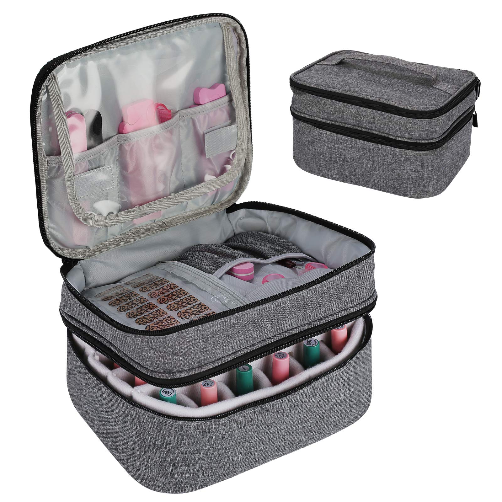 Horsande Nail Polish Carrying Case – 30 Bottle Double Layer Organizer, Grey