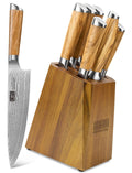 HOSHANHO 7-Piece Damascus Steel Kitchen Knife Set with Block