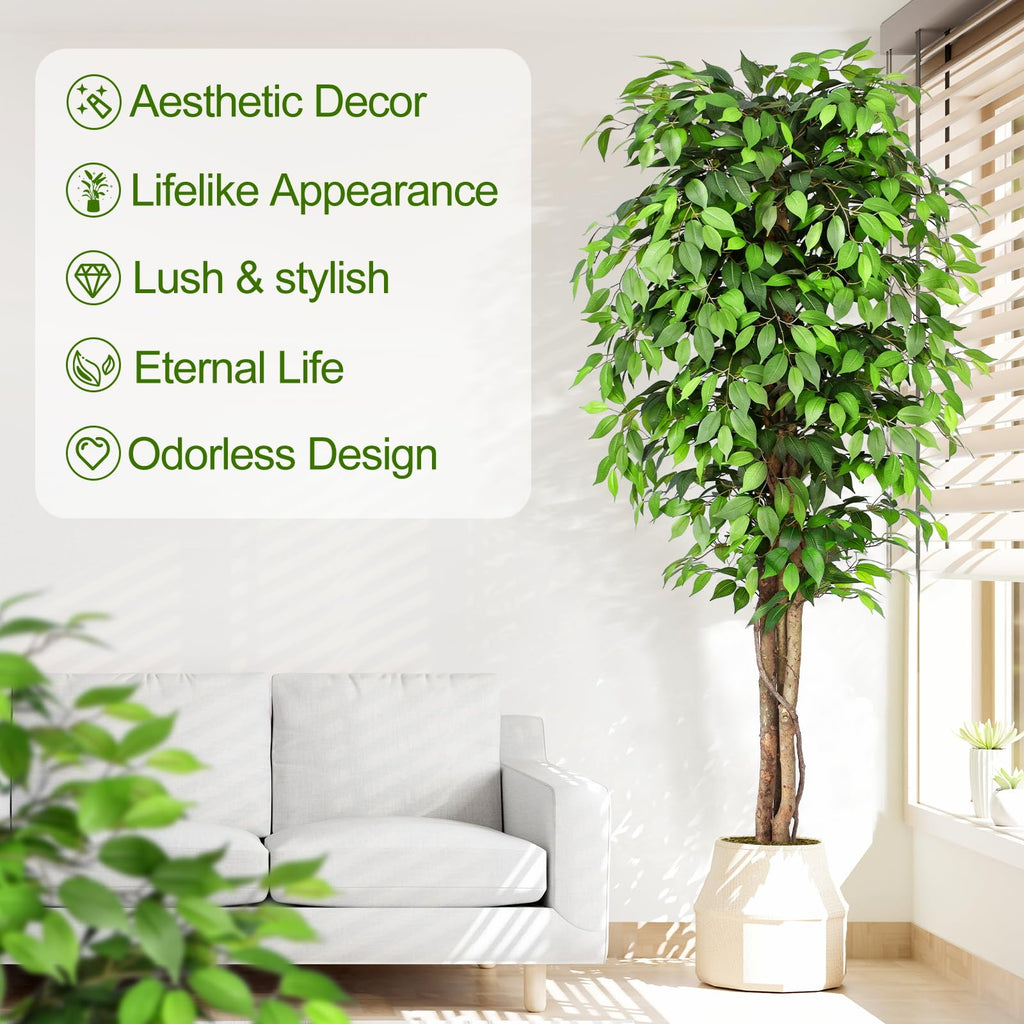 Keeplush 7ft Artificial Ficus Tree | Large Silk Plant with Natural Trunks