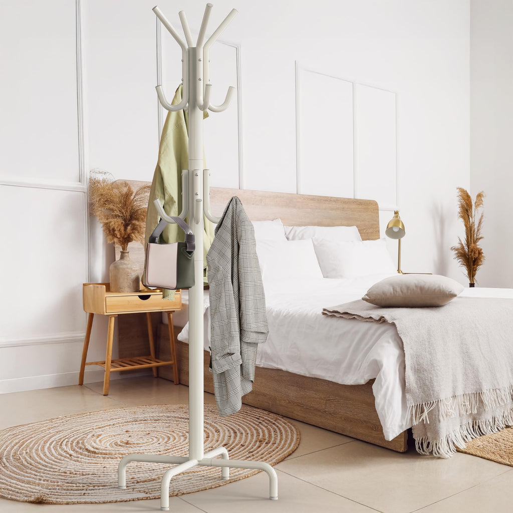 Simple Houseware Standing Coat and Hat Hanger Organizer Rack, 12 Hooks White - image 3