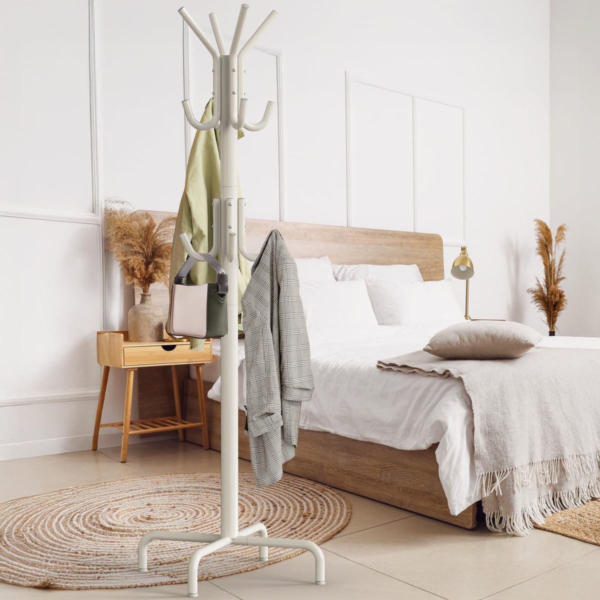 Simple Houseware Standing Coat and Hat Hanger Organizer Rack, 12 Hooks White - image 3