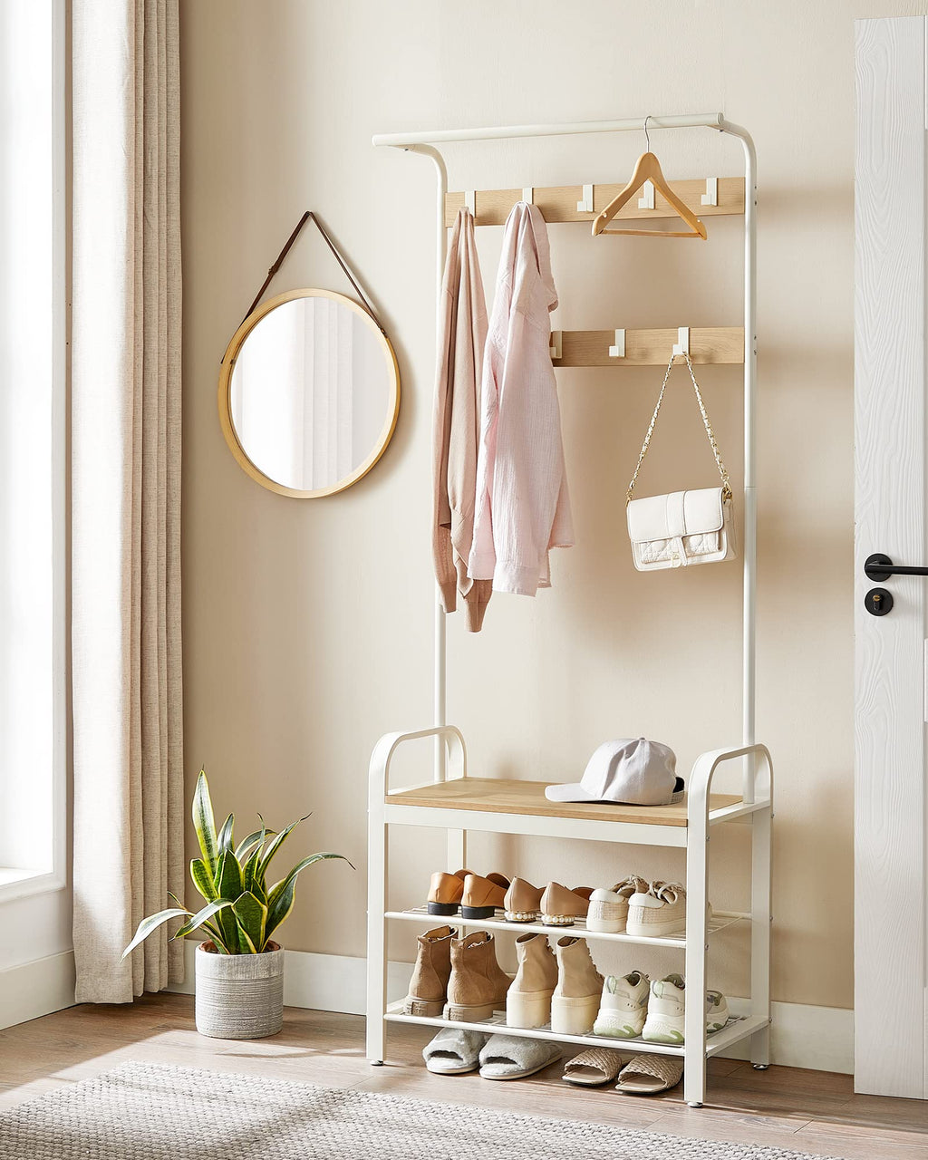 VASAGLE 4-in-1 Coat Rack with Shoe Storage Bench and 9 Hooks – Industrial