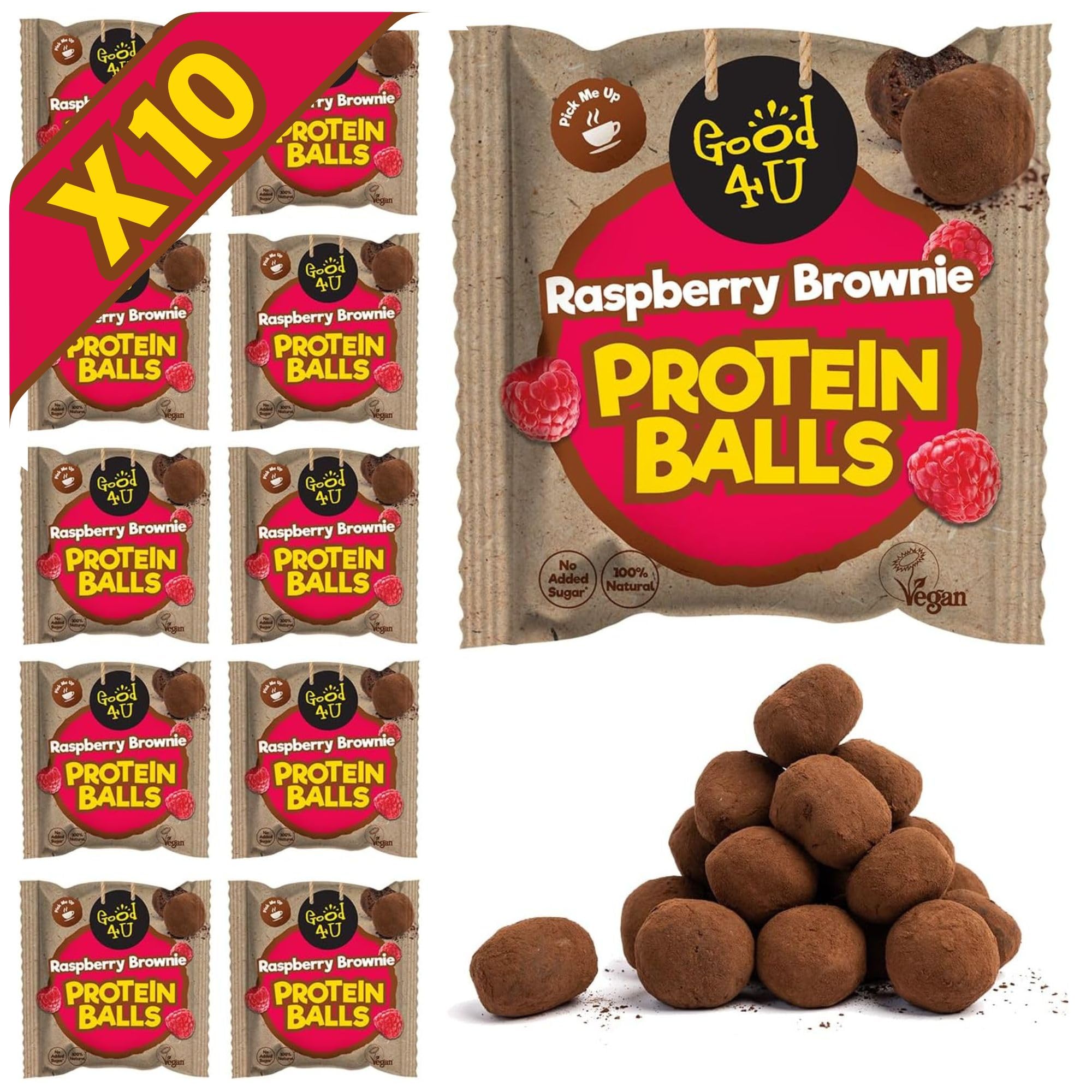 Good4U Raspberry Brownie Protein Balls - High Fibre & Gluten Free - 10x40g