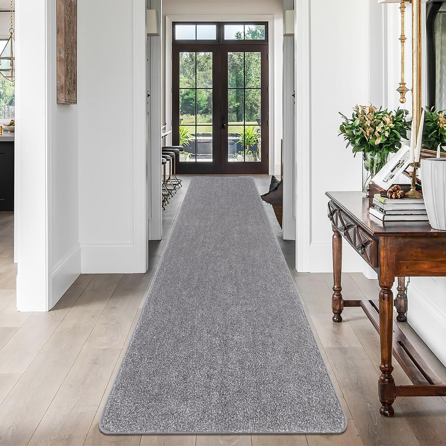 SHACOS Light Grey Hallway Runner Rug | 60x240cm Non-Slip Washable Mat