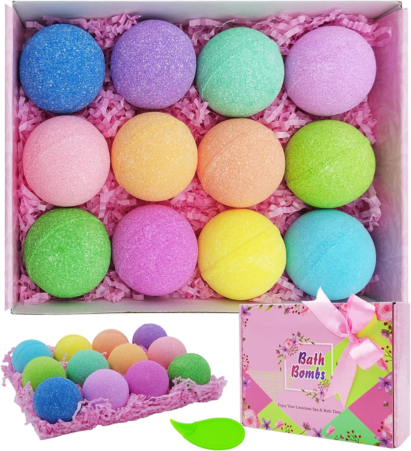 BOENFU Bath Bombs Gift Set | 12 Organic Essential Oil Spa Fizzies
