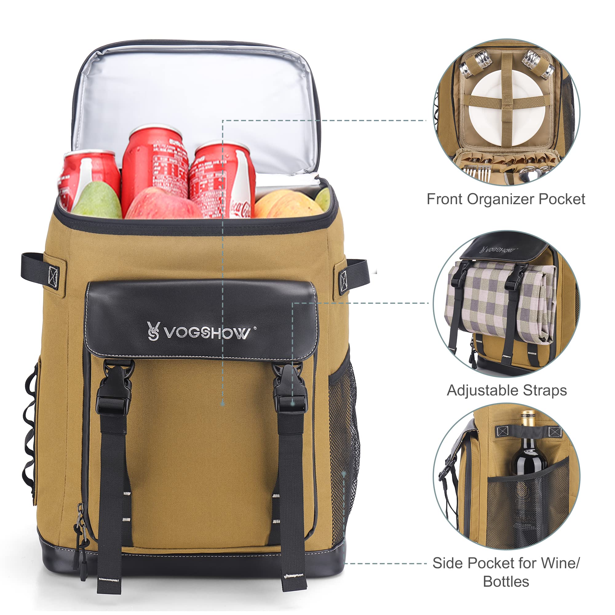 Vogshow 30L Insulated Cooler Backpack – Waterproof Leakproof Picnic Bag