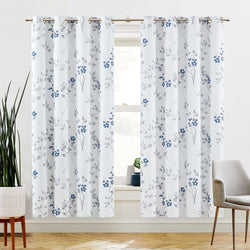 Jolof Store Blue Grey Floral Blackout Curtains - 72 Inch Thermal Drapes