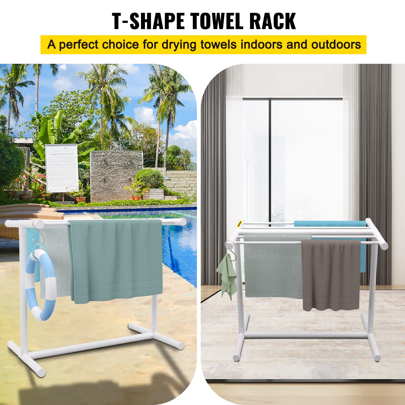 VEVOR Pool Towel Rack – 5 Bar Freestanding PVC Outdoor Storage Organizer