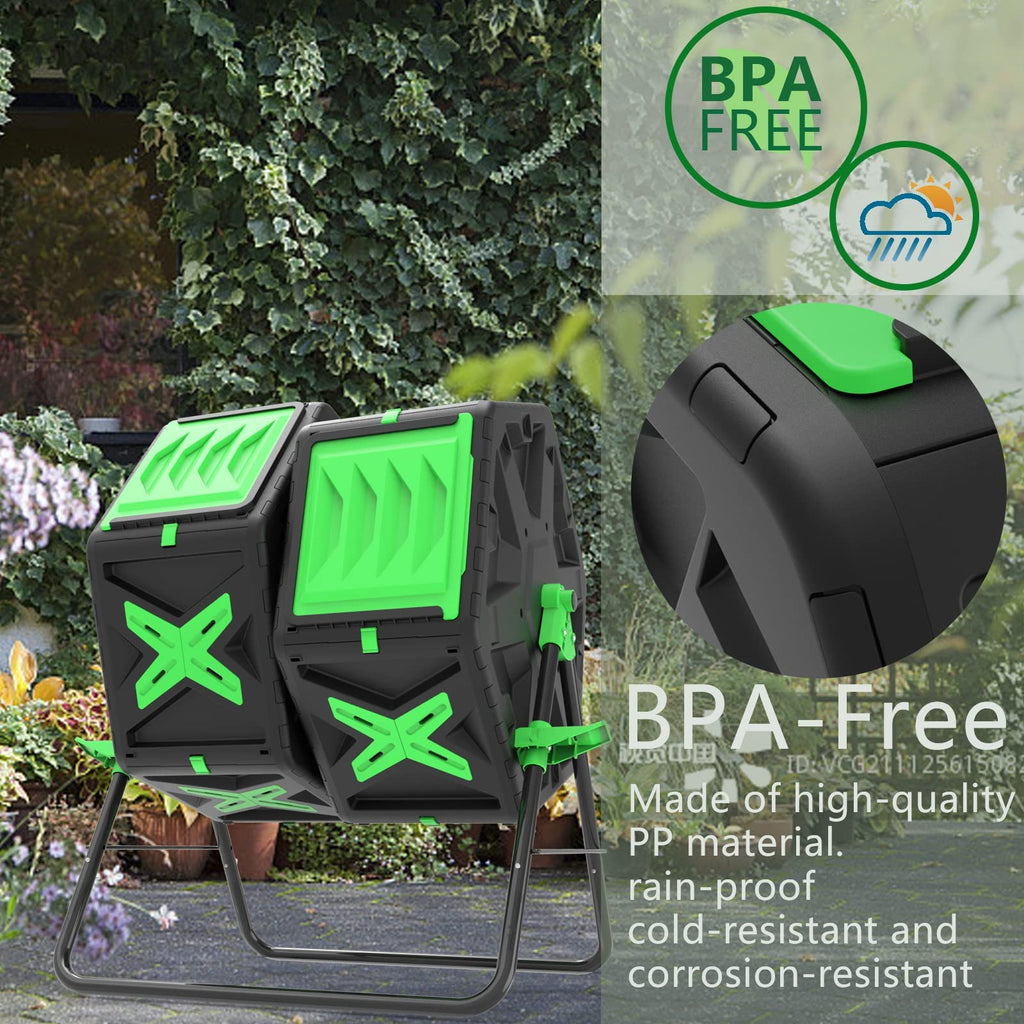 140L Dual Chamber Rotating Compost Bin Tumbler – Black & Green