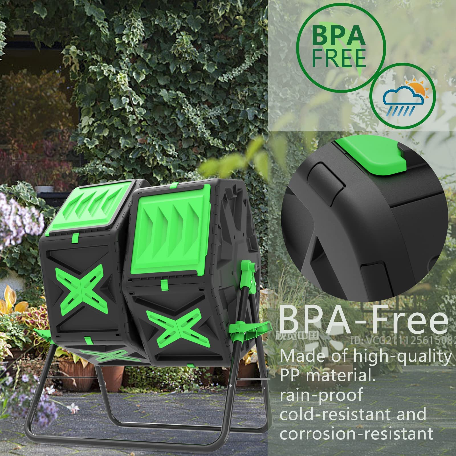 140L Dual Chamber Rotating Compost Bin Tumbler – Black & Green
