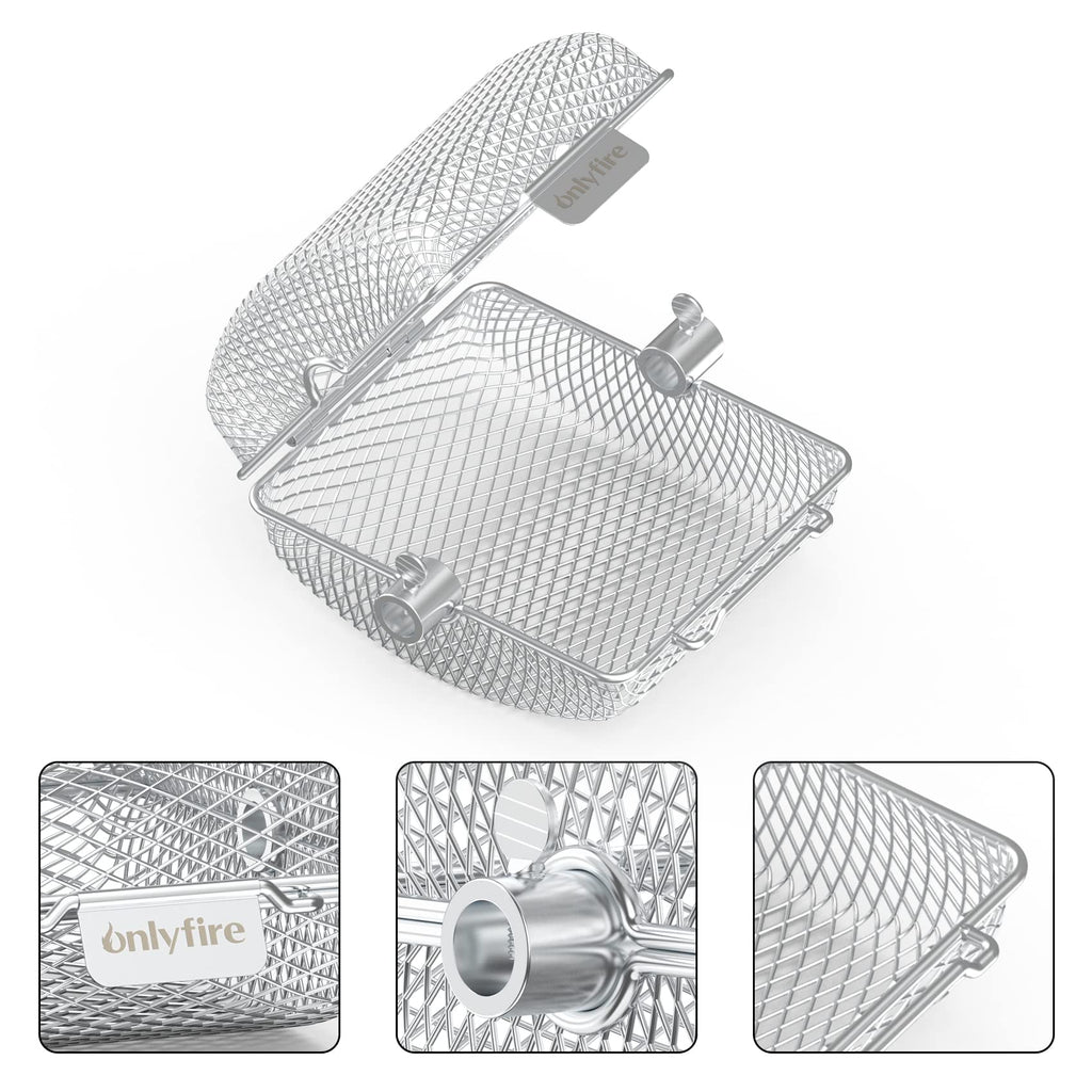 Onlyfire 3-Pack Stainless Steel Rotisserie Grill Basket Cage for Spit Rods