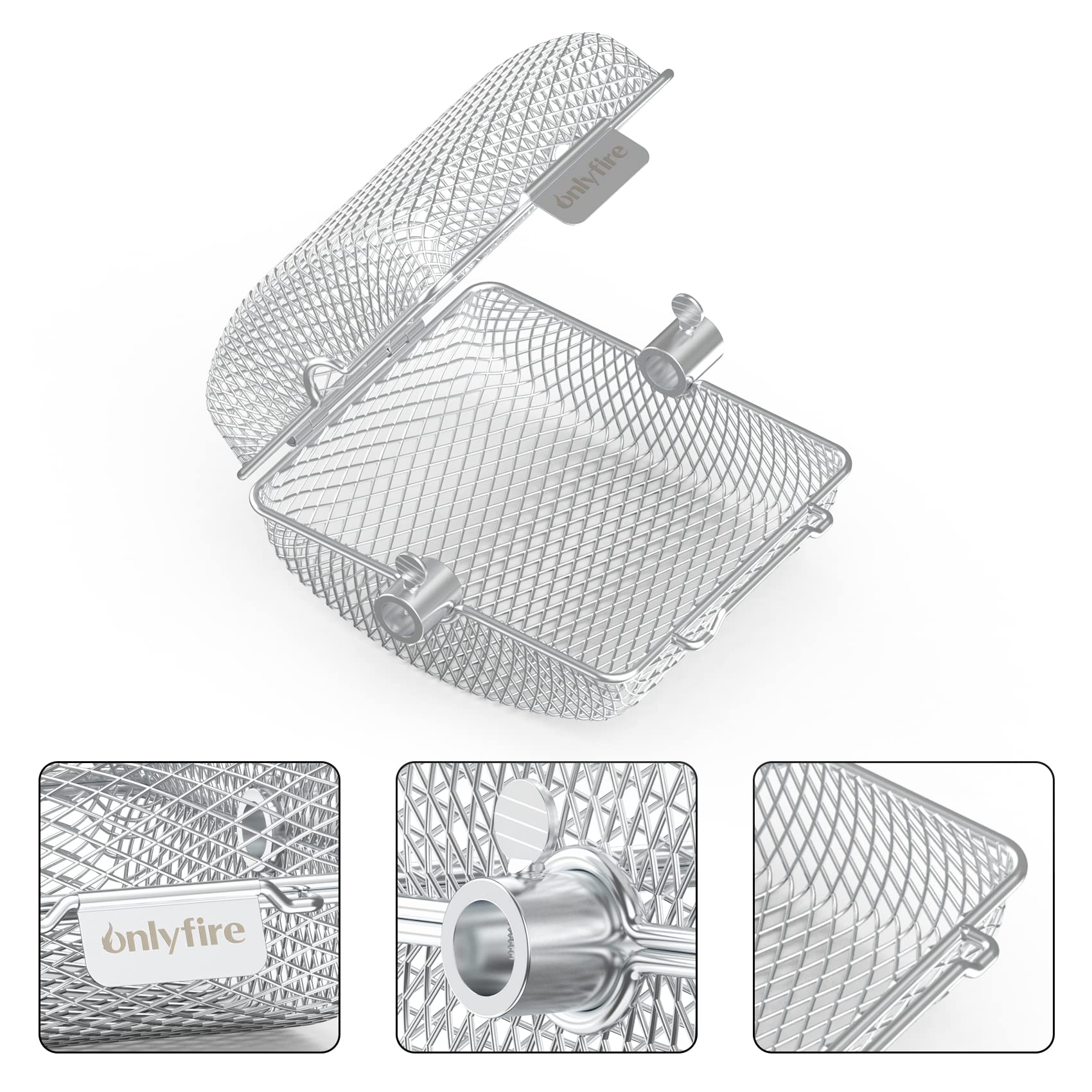 Onlyfire 3-Pack Stainless Steel Rotisserie Grill Basket Cage for Spit Rods